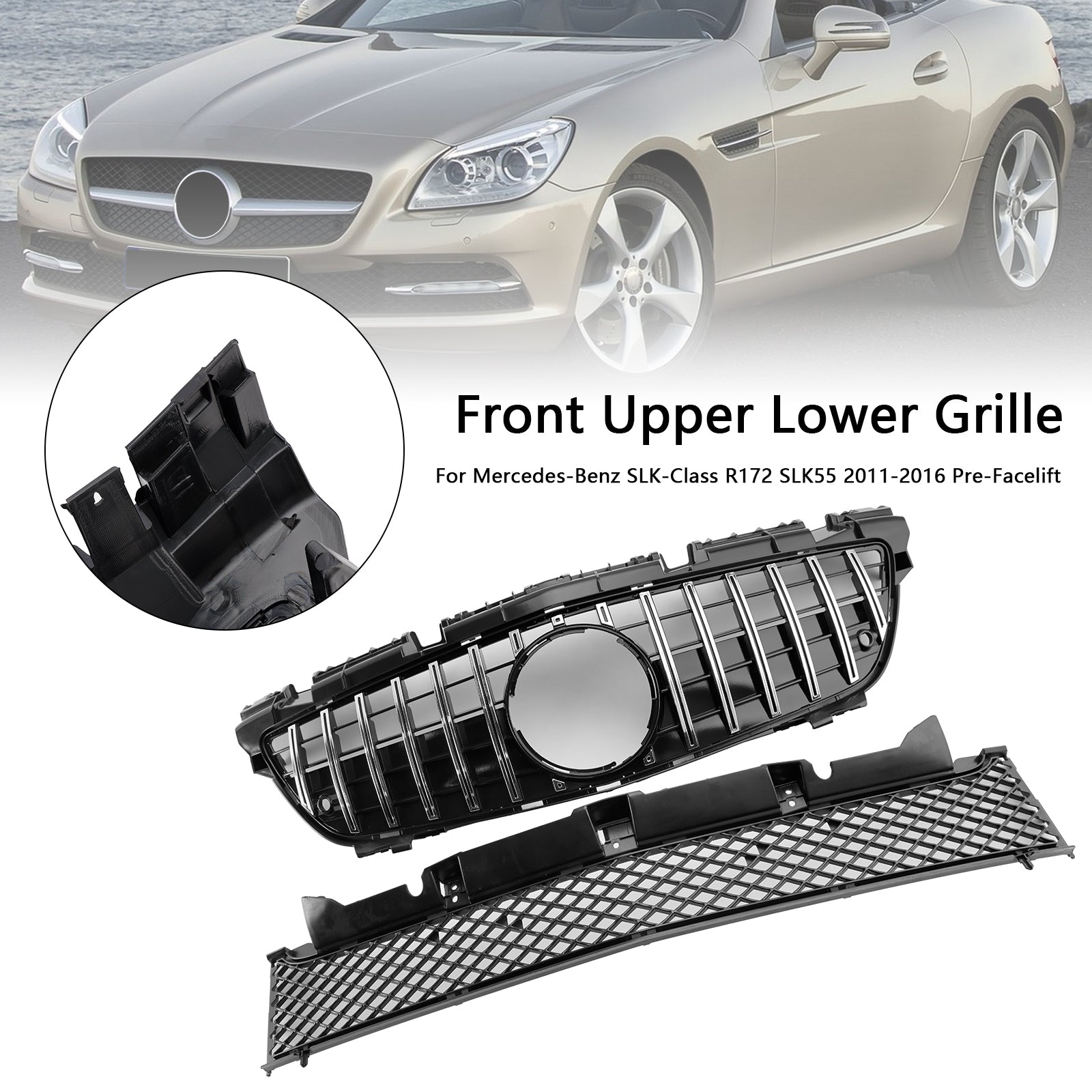 Calandre avant supérieure et inférieure chromée pour Mercedes-Benz Classe SLK R172 SLK55 pré-remodelée 2011-2016