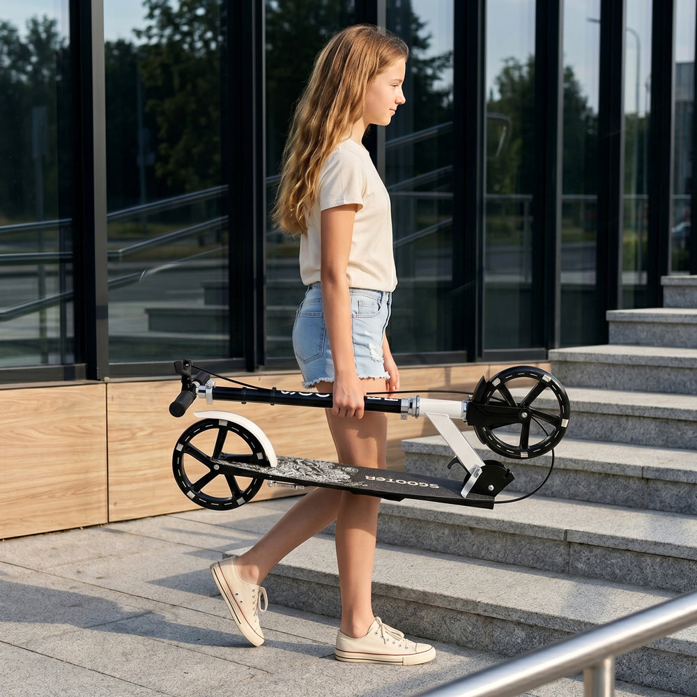 Trottinette Pliable Sans Moteur Violette pour Tous les Âges avec Roues PU Lumineuses Hauteur Réglable et Plateau Antidérapant