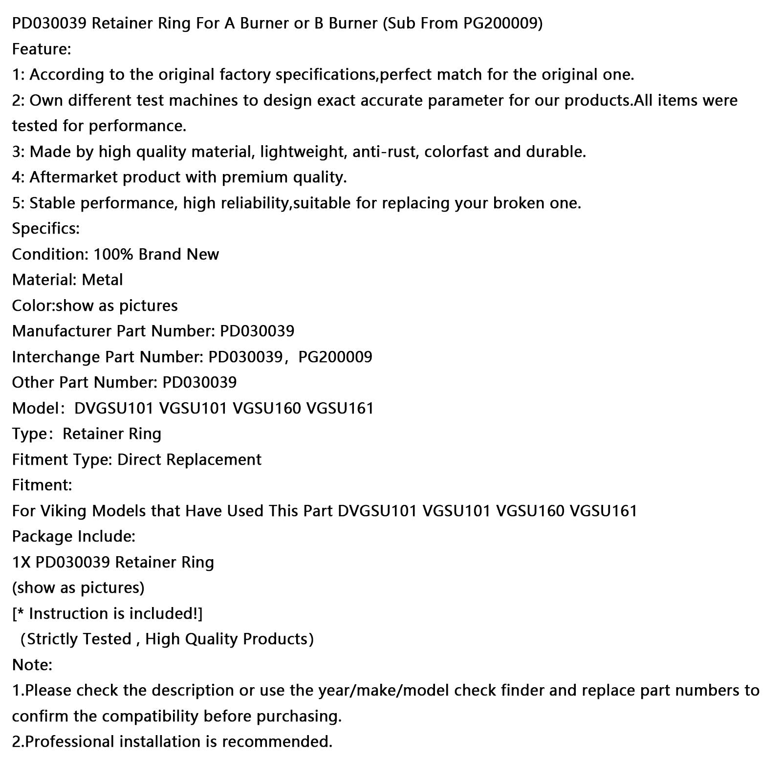 PD030039 Burner ali B zadrževalni obroč (PG200009 podrejeni)