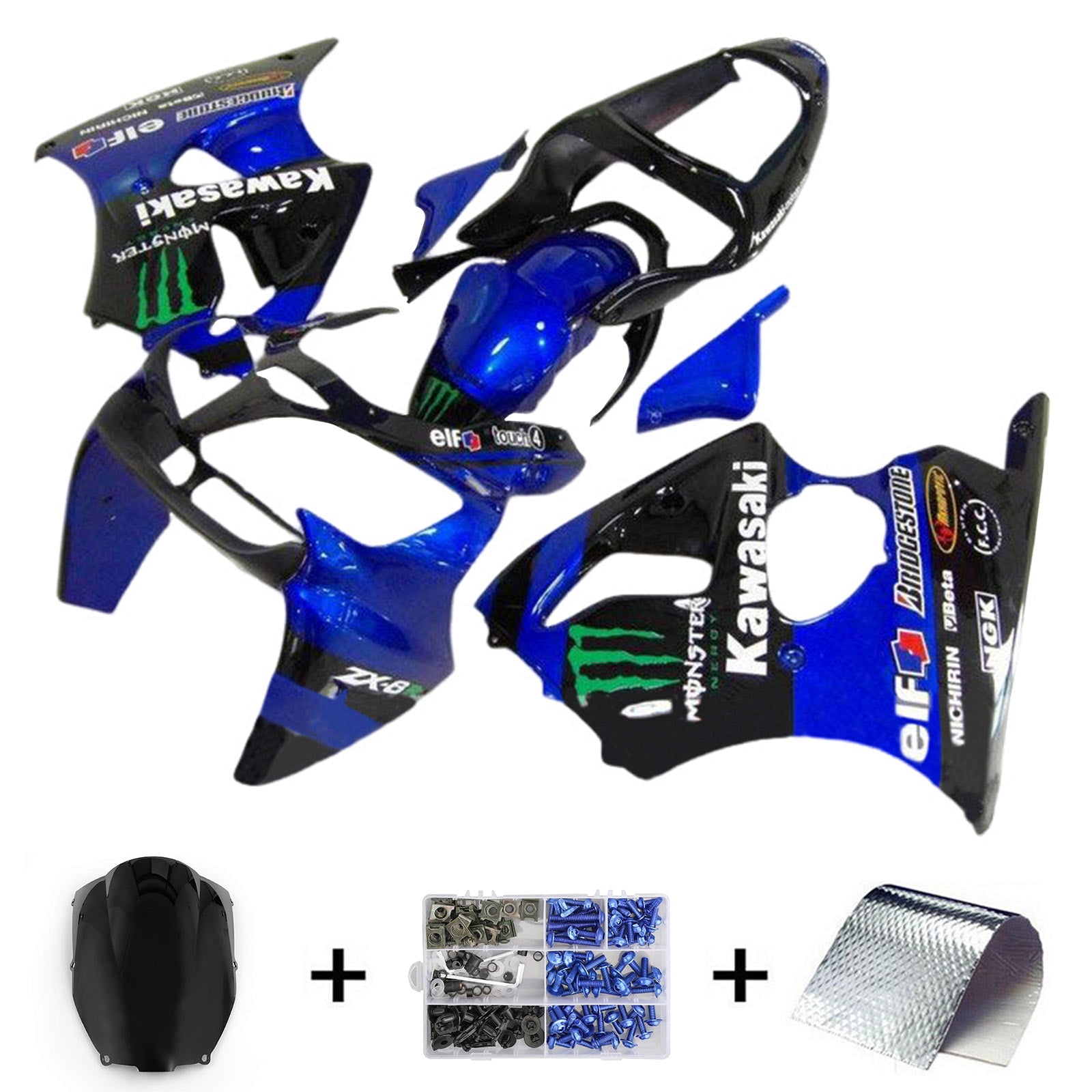 Kit carenatura iniezione carrozzeria Kawasaki ZX6R 636 2000-2002, ZZR600 2005-2008