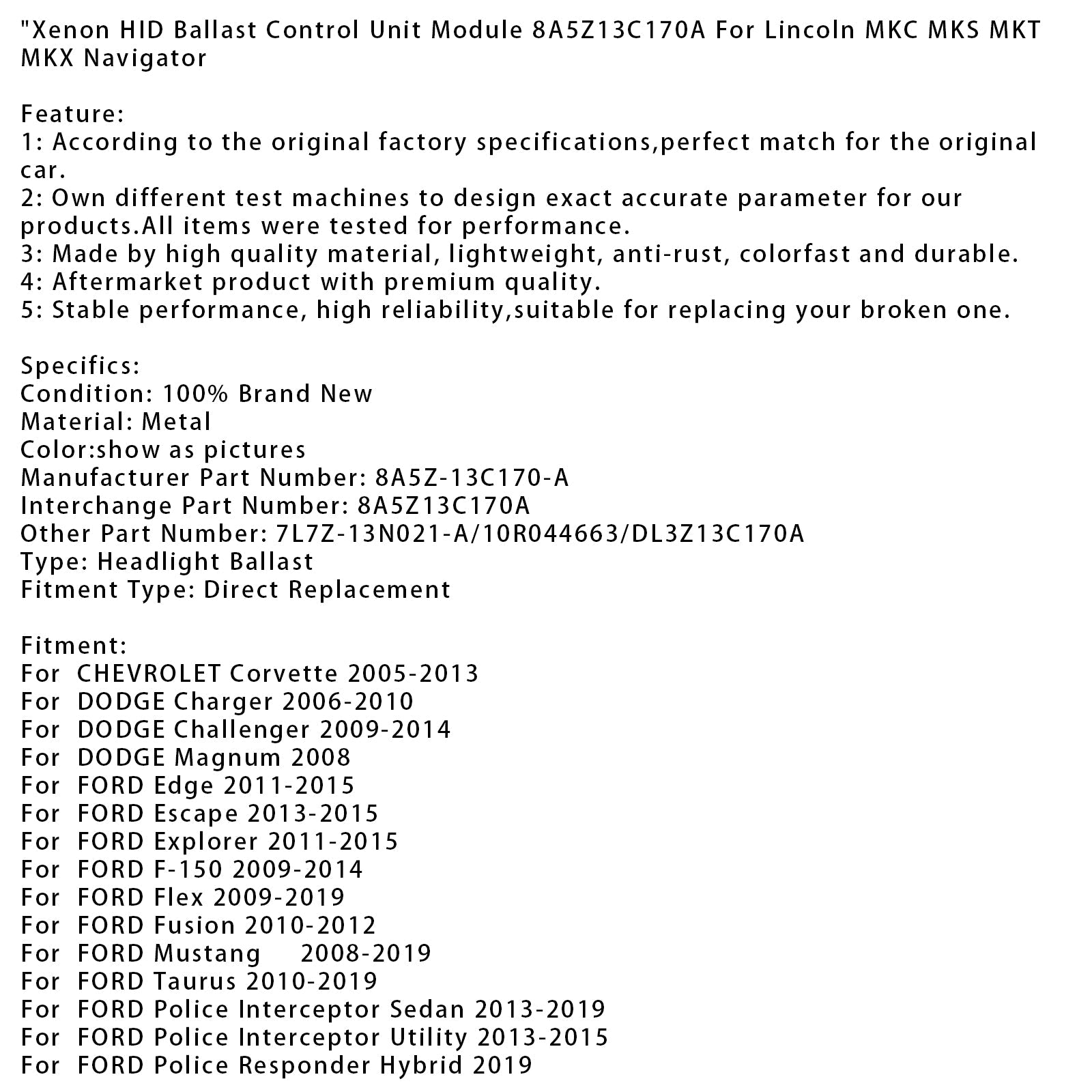 Modulo di controllo zavorra per fari allo xeno HID 8A5Z13C170A per Lincoln MKC MKS Navigator