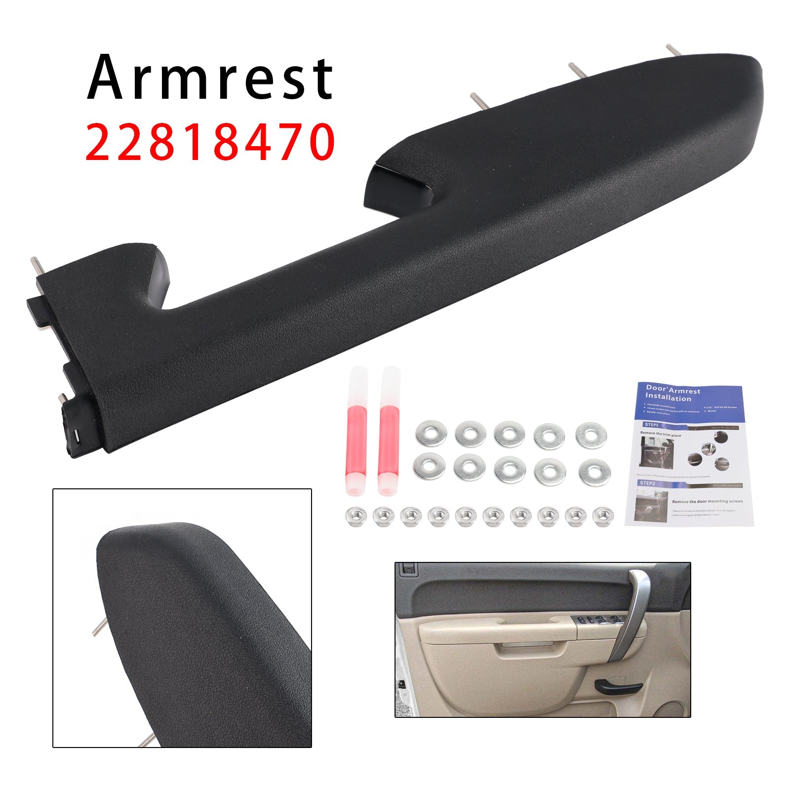Kit de réparation d'accoudoir avant droit pour Chevy Silverado 1500 2500HD 3500HD 10-14 Noir