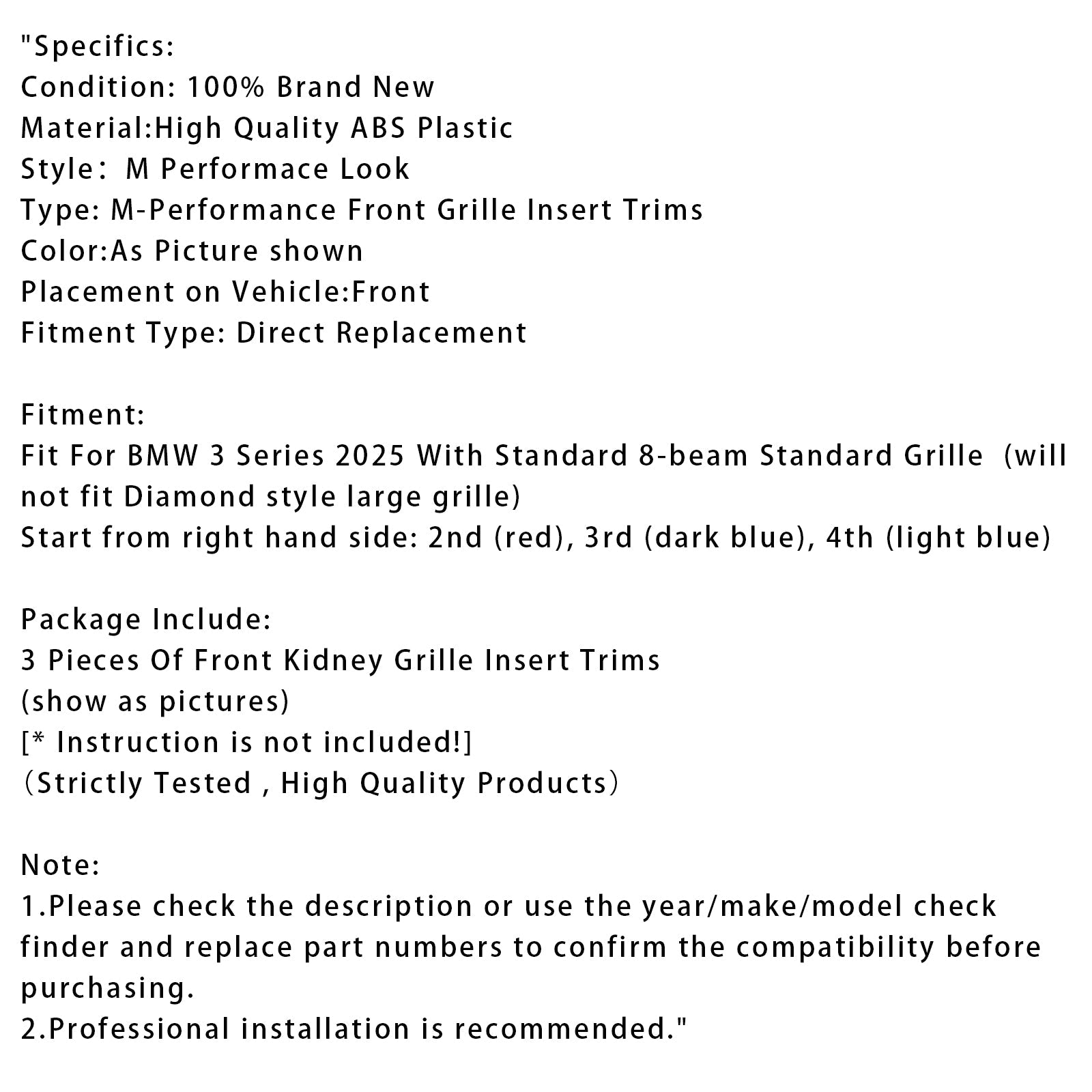 Tricolor Abs Front Grille voor BMW 3 G20 Series 2025