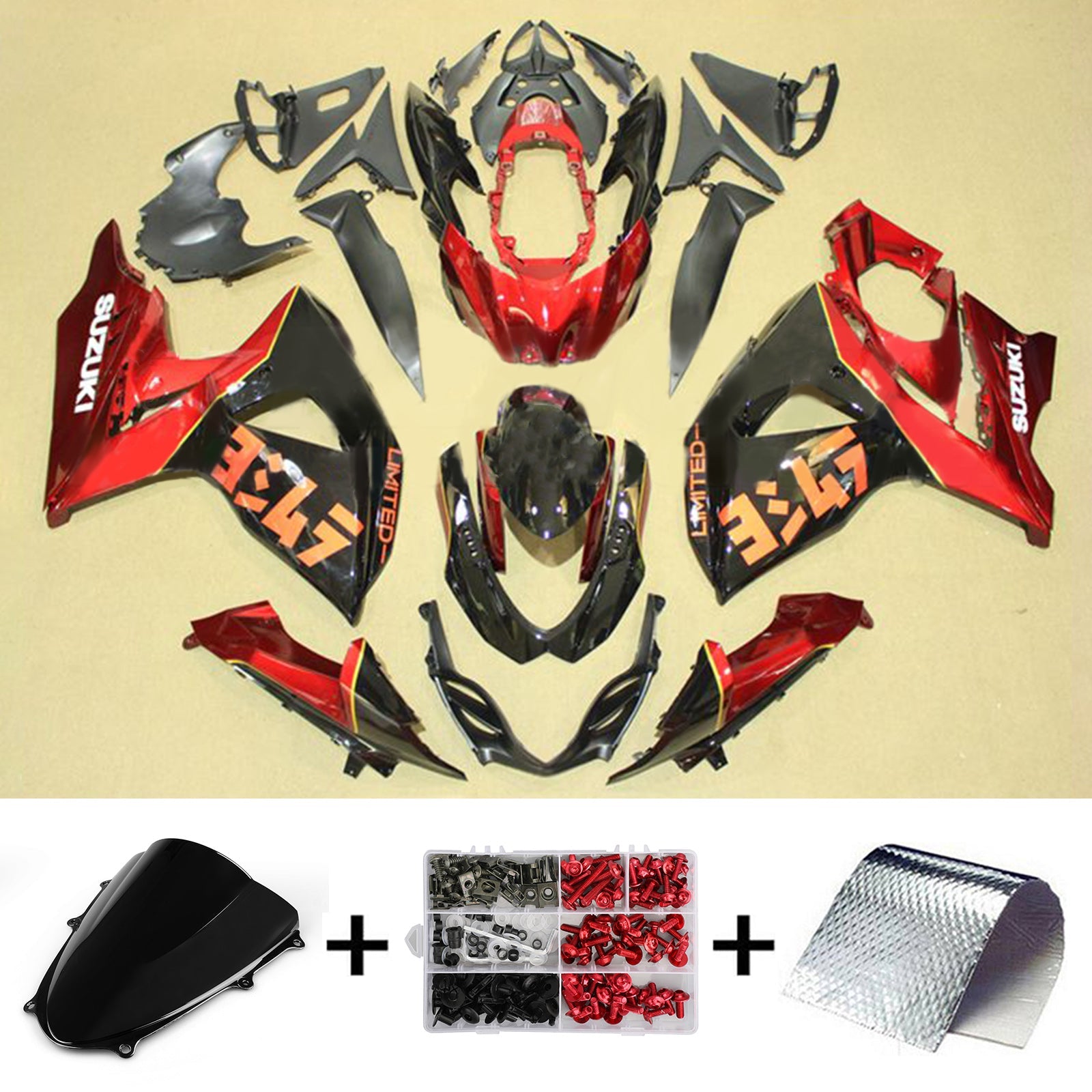 Amotopart Suzuki GSXR1000 2009-2016 K9 Kit Carénage Carrosserie Plastique ABS