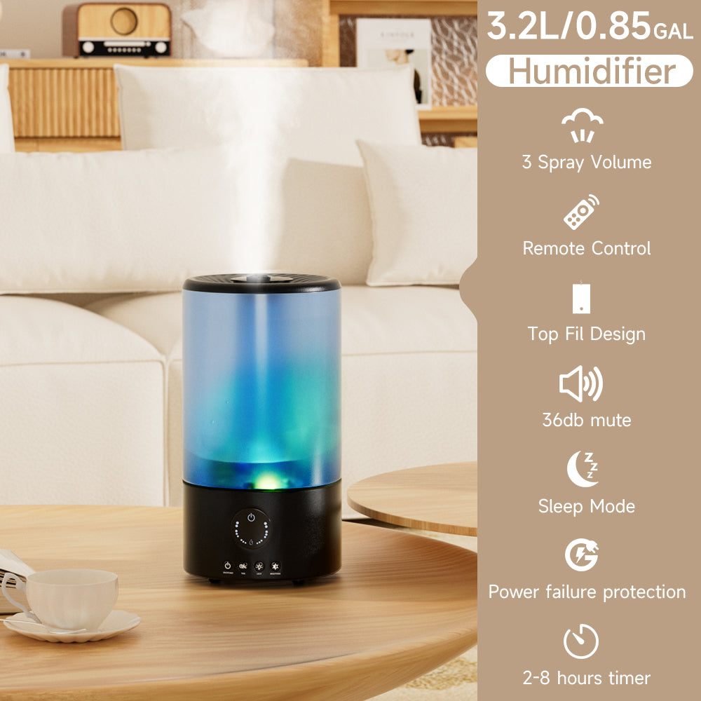 Humidifiers for Bedroom, 3.2L Cool Mist Humidifier for Home Plant and Baby Nursery, Quiet Ultrasonic Humidifier with 360° Nozzle and Colorful Gradient Light, Auto Shut-Off