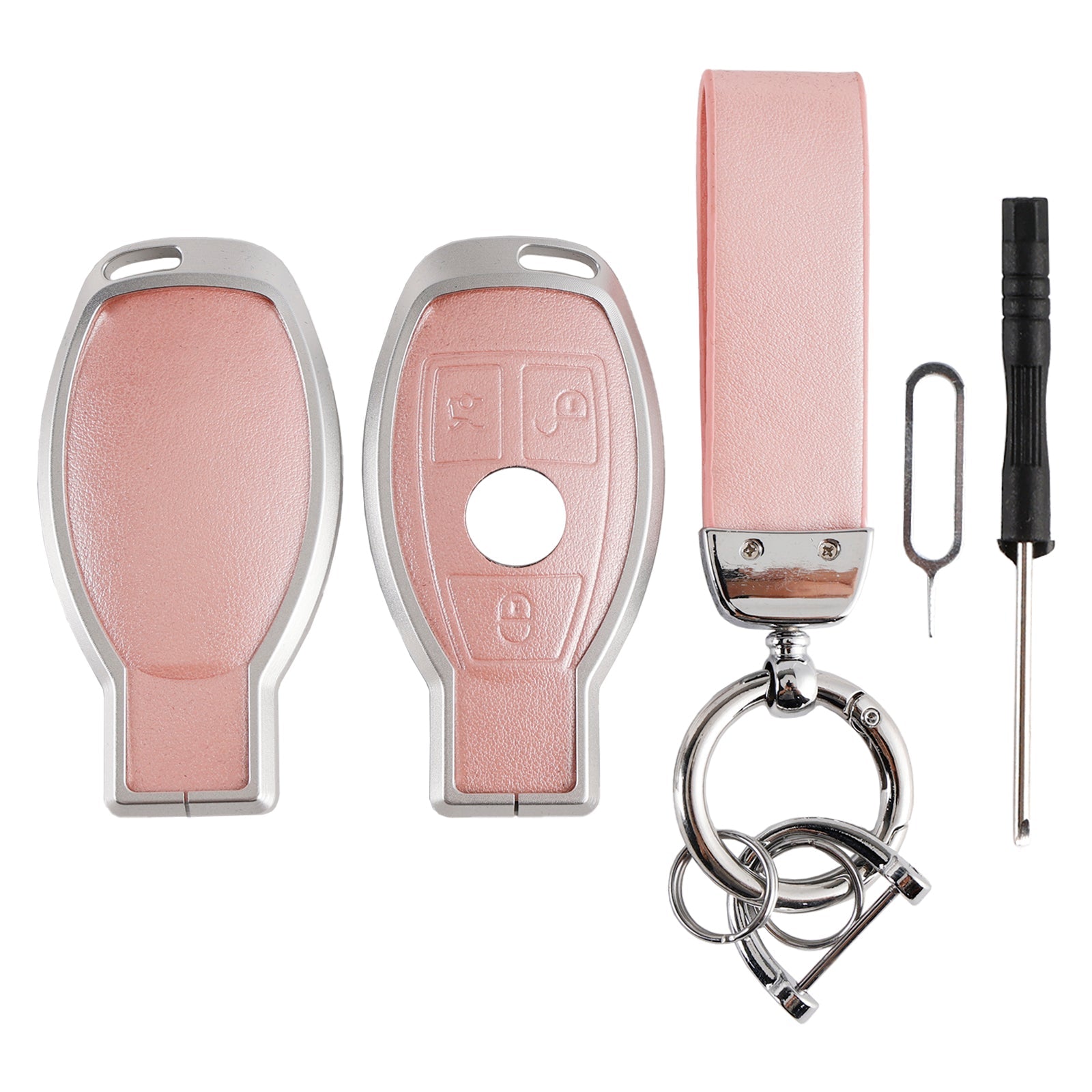 Custodia in pelle e lega&#39;Cover in alluminio TPU per chiave auto per Benz GLC GLK CLS rosa