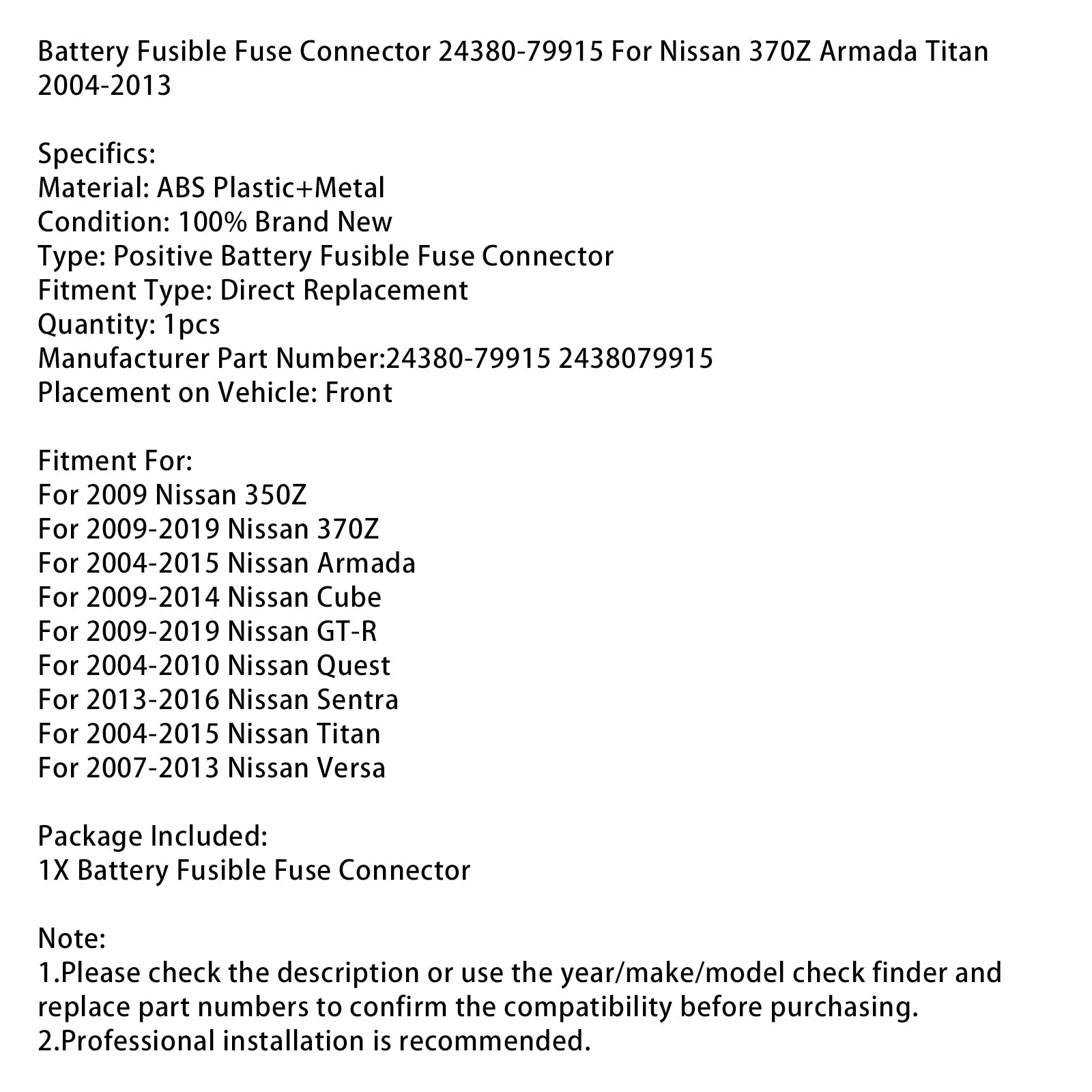 Akumulatorska varovalka 24380-79915 za Nissan 370Z Armada 2004-2013