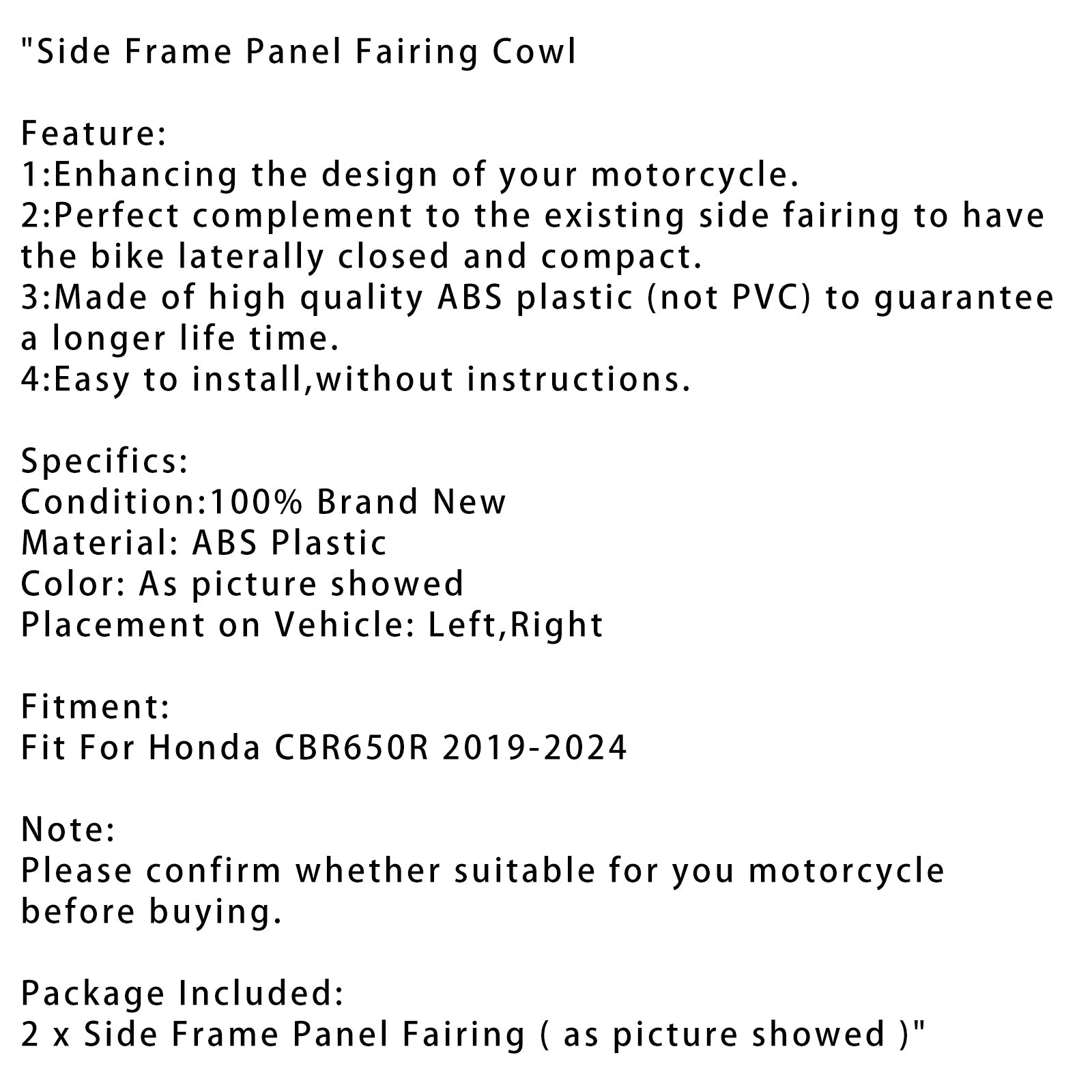 Panneau de cadre latéral de carénage de capot pour Honda CBR650R 2019-2024