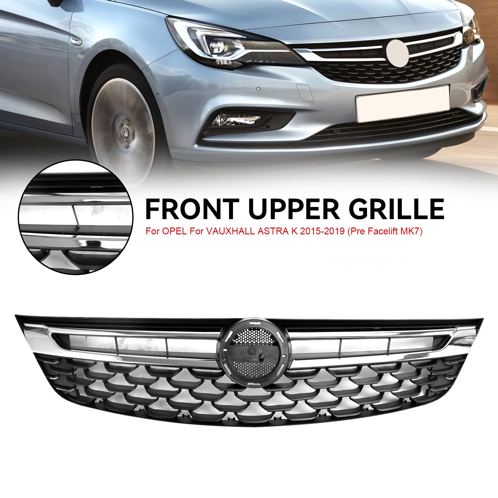 Black Chrome Front Bumper Grill Grille pour Opel Astra K 2015-2019 Facelift