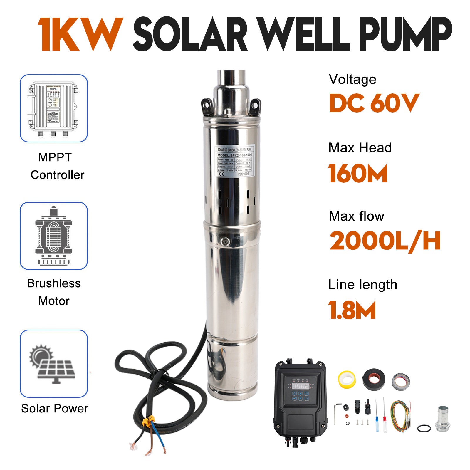 3" 60V 1KW MPPT Screw Solar Bore Pump Submersible Deep Well Hole Steel Head 160M

3" 60V 1KW Deep Well Solar Submersible Bore Hole Water Pump Head 160M