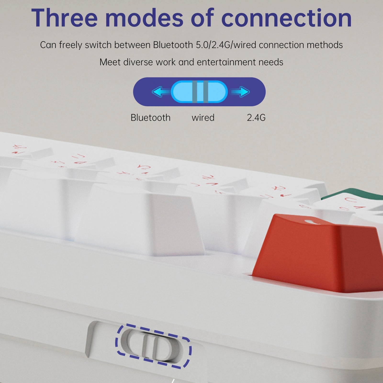 Bezprzewodowa klawiatura mechaniczna Bluetooth z 98 klawiszami i częstotliwością 2,4 GHz, trzy tryby, RGB z możliwością wymiany podczas pracy