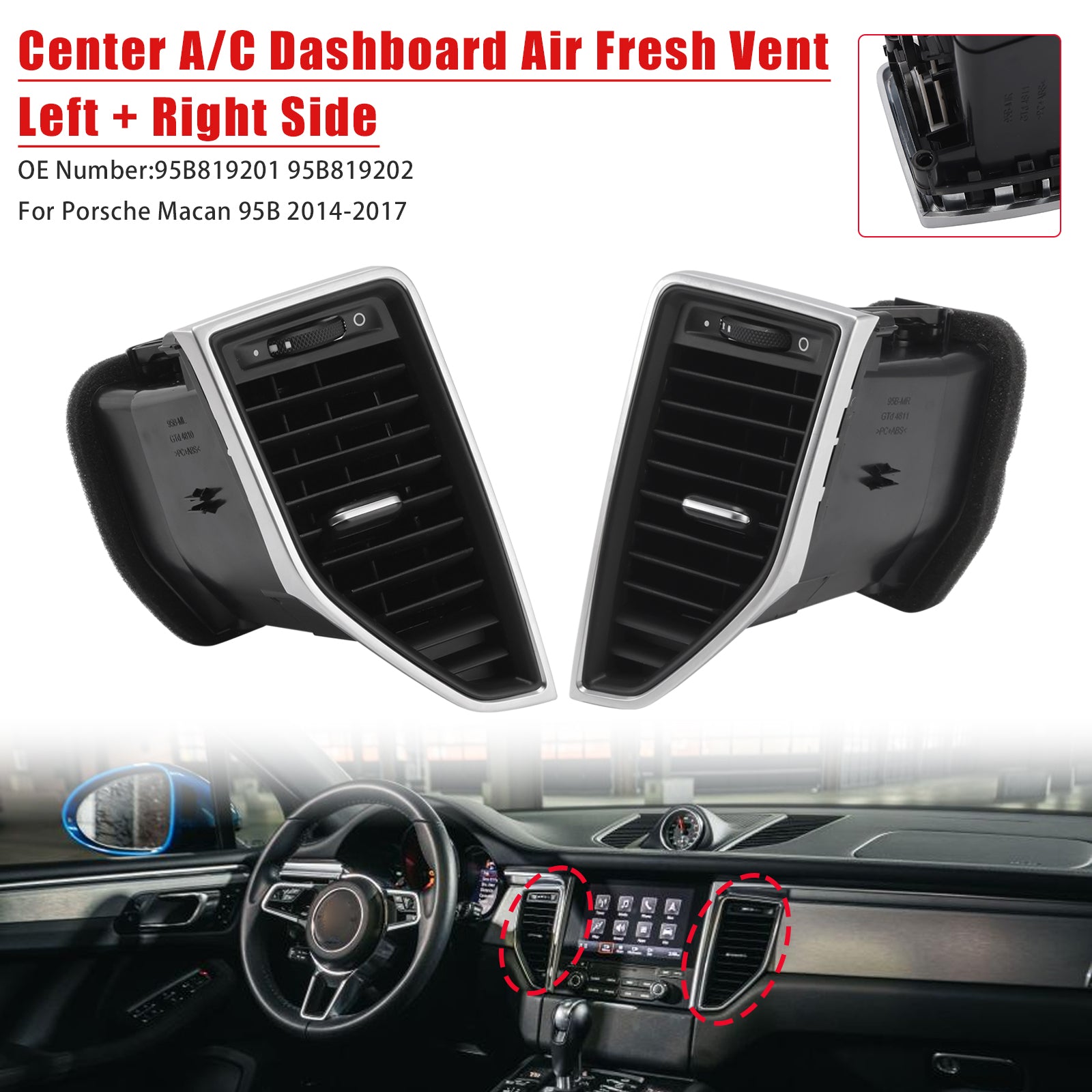 Grille d'aération centrale avant gauche et droite 95B819201 pour Porsche Macan 2017-2017
