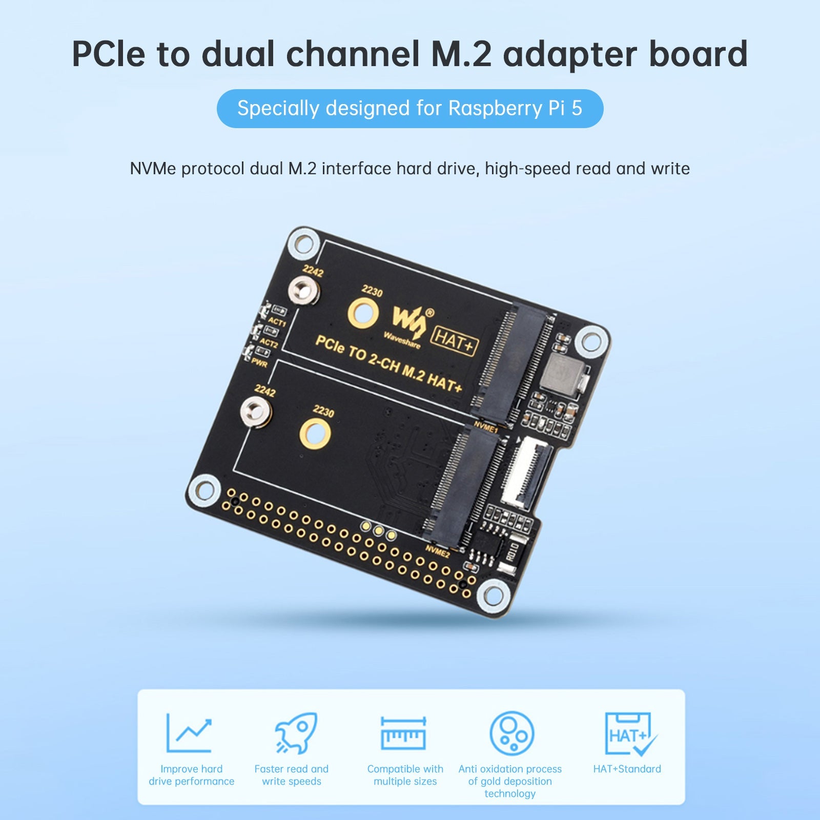 Carte adaptateur PCIe vers M.2 double canal Raspberry Pi 5e génération Double M.2