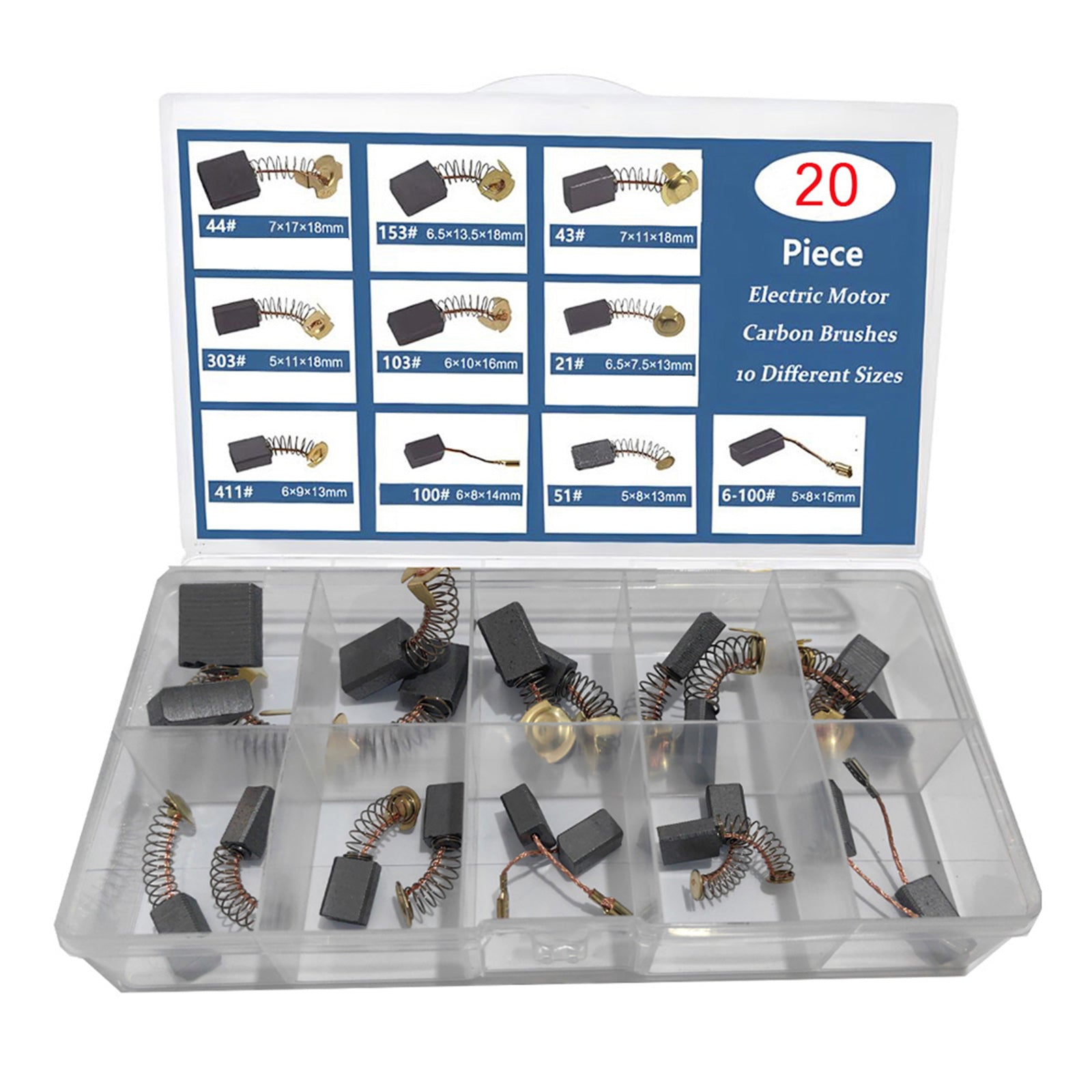 Lot de 20 balais de charbon pour moteur électrique, 10 tailles, pièce de rechange pour réparation d'outils électriques