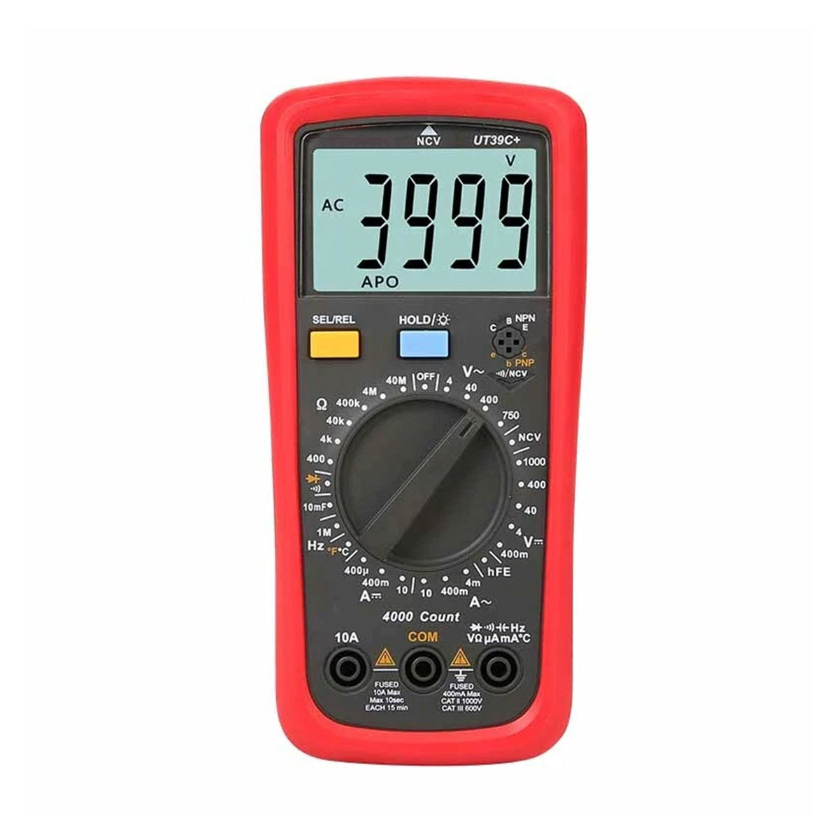 UT39C+ digitale multimeter: AC/DC voltmeter, diode- en condensatortester.