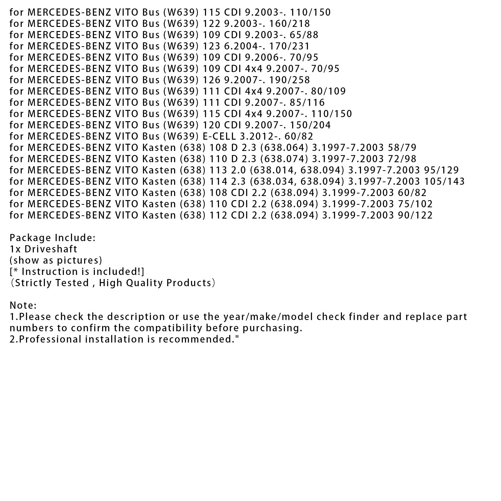 03.1997-07.2003 MERCEDES-BENZ VITO Kasten (638) 114 2.3 (638.034, 638.094) 105/143 Albero di trasmissione 2211 mm Lunghezza 6394103206