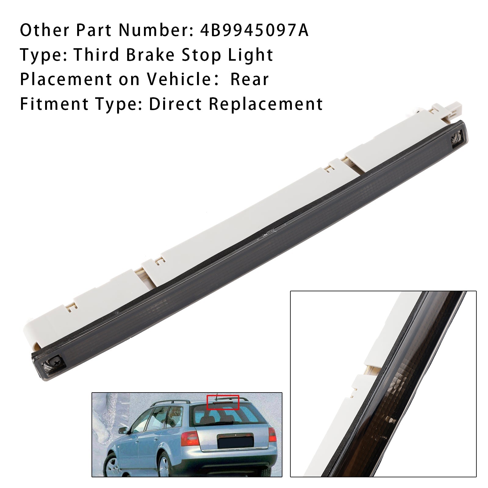 Trzeci wysoki poziom wysokiego poziomu dla Audi A6 S6 C5 przed 1998-2005 4B9945097a