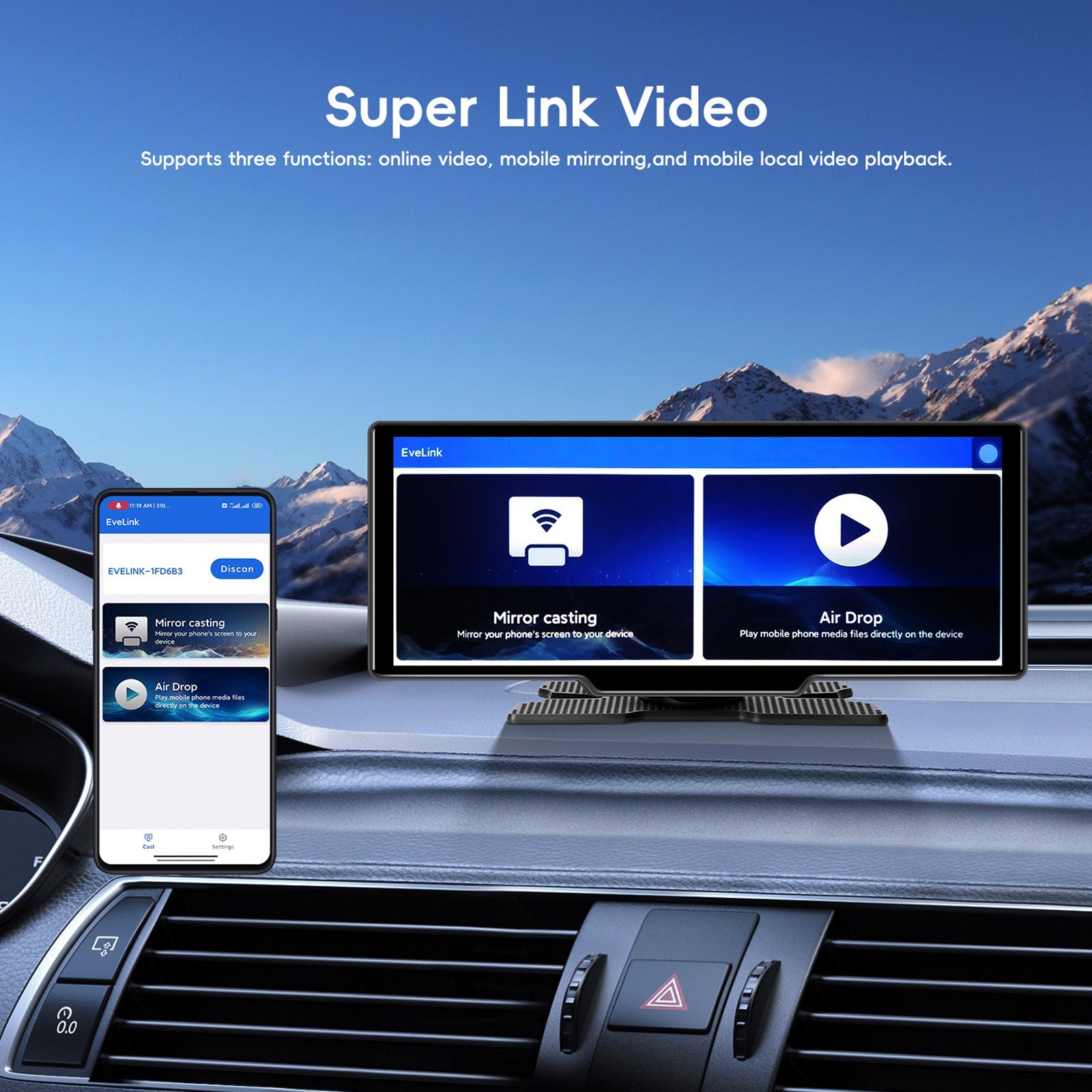 Autoradio portable Bluetooth 10,26"" avec navigation sans fil et compatible CarPlay, caméra AHD