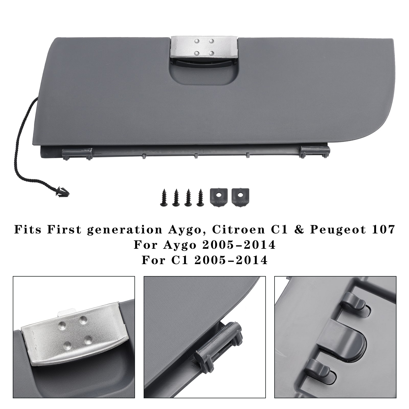 Couvercle de boîte à gants gris pour Toyota Aygo Peugeot 107 Citroen C1 LHD
