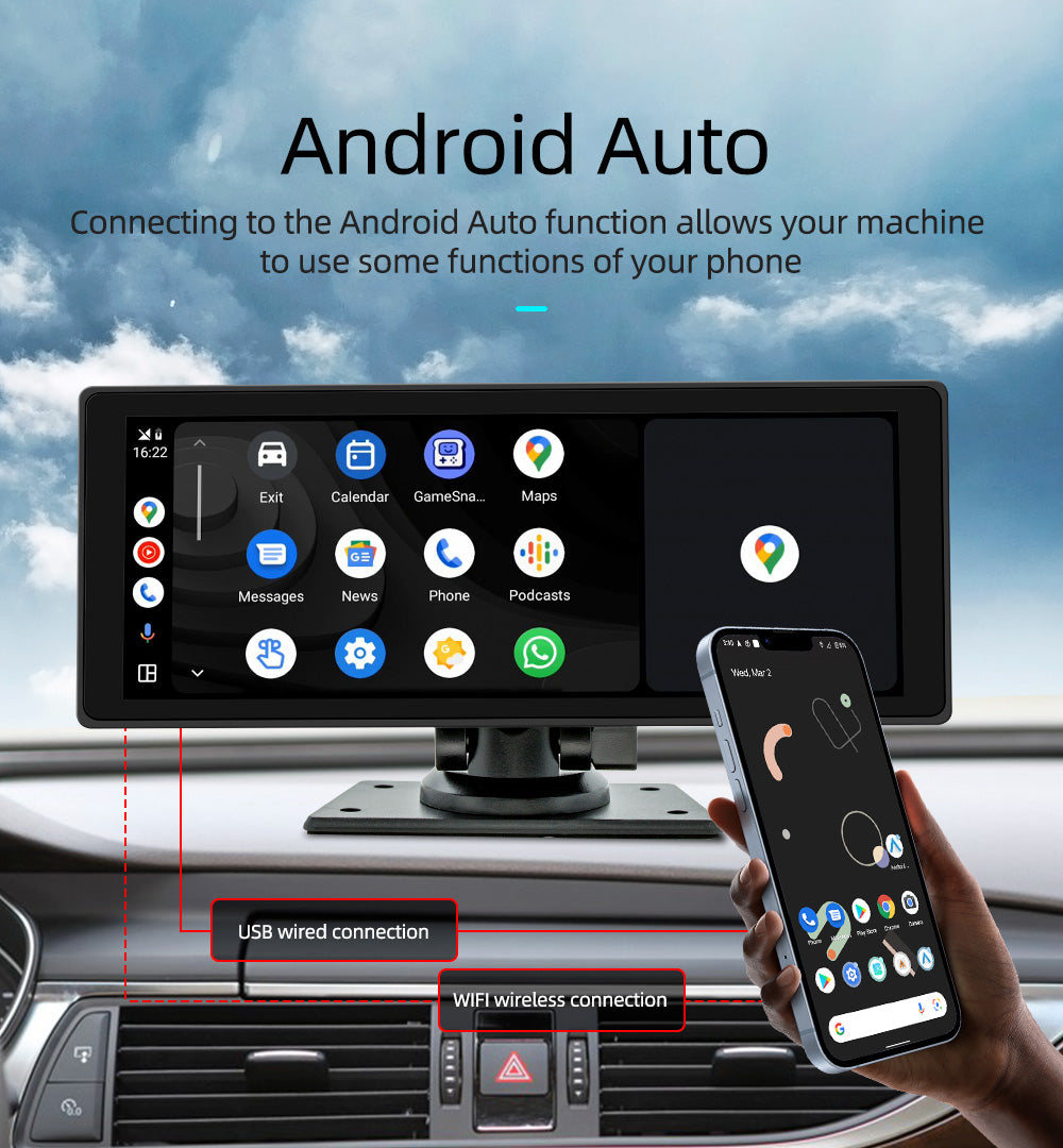 10.26 "Carplay inalámbrico Bluetooth FM Radio coche MP5 reproductor AHD grabadora cámara