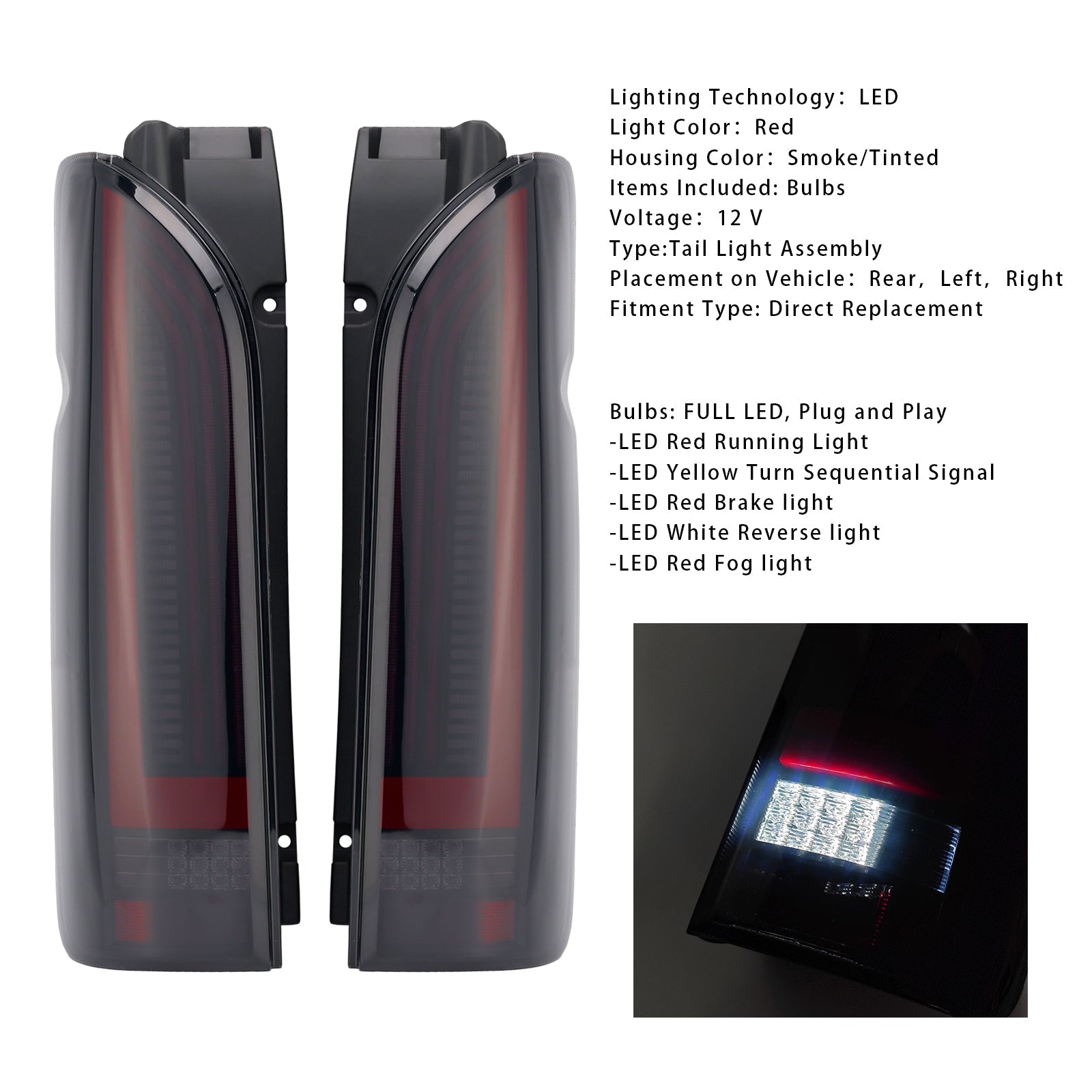 Ensemble de feux arrière à DEL gauche et droit pour Toyota Hiace 2005-2018