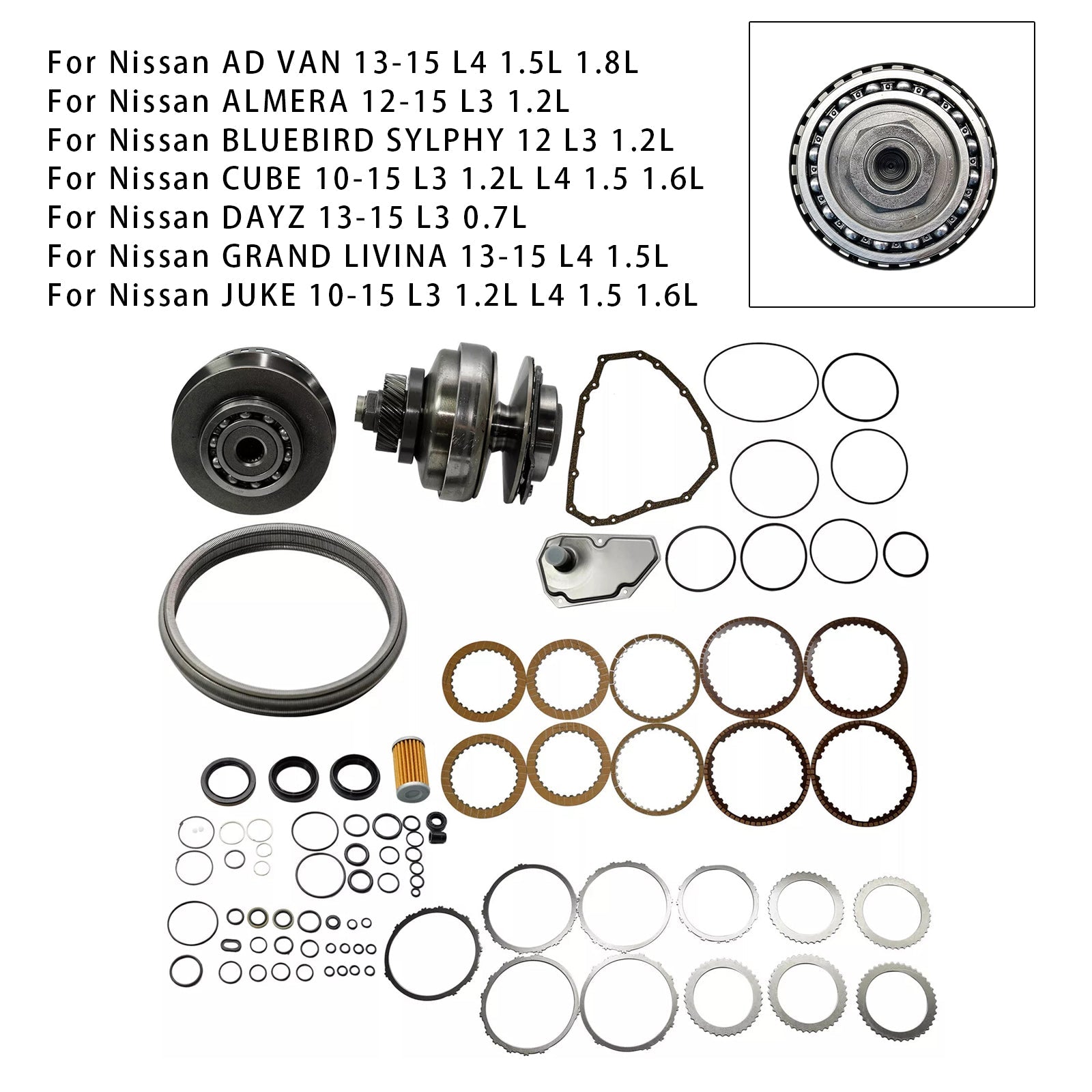 Kit de reconstrucción Transmisión y polea principales con JF015E RE0F11A CINTA 29T para Nissan AD Van L4 1.5 L 1.8 L 2013-2015