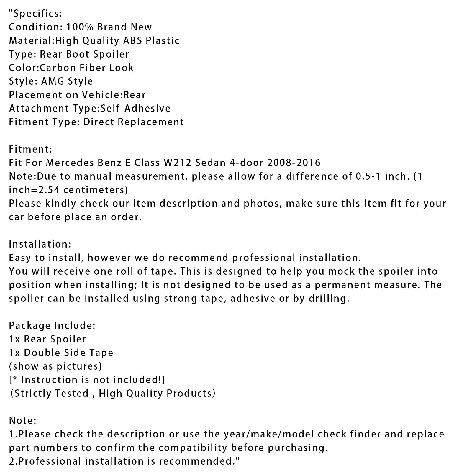 Alerón trasero de maletero con aspecto de fibra de carbono para Mercedes-Benz Clase E W212 2008-2016