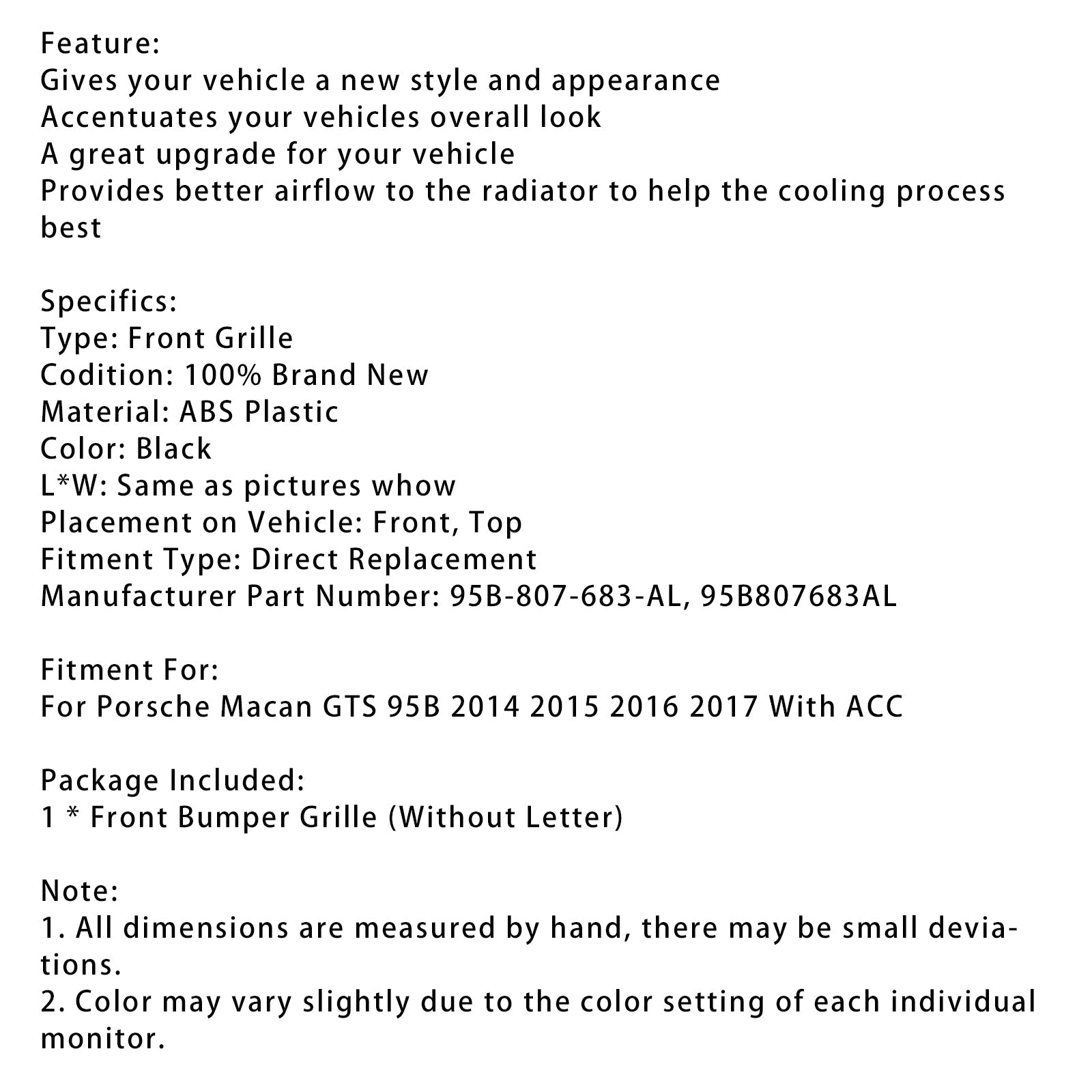 Porsche Macan GTS 2014-2017 voorbumpergrille met accessoires 95B807683AL