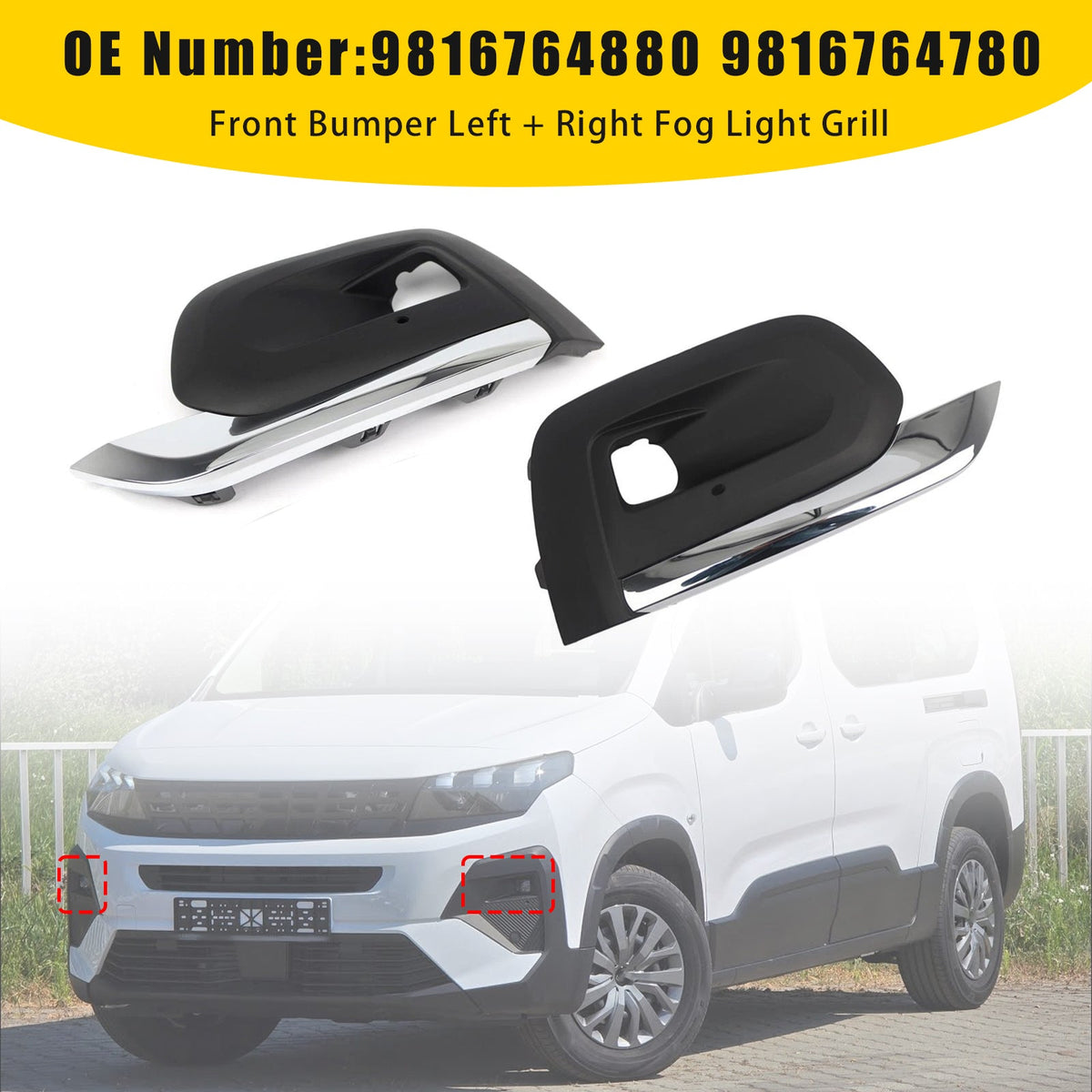Rejillas para faros antiniebla delanteros izquierdo y derecho para Peugeot Rifter (2019-2025) - Número de pieza: 9816764780
