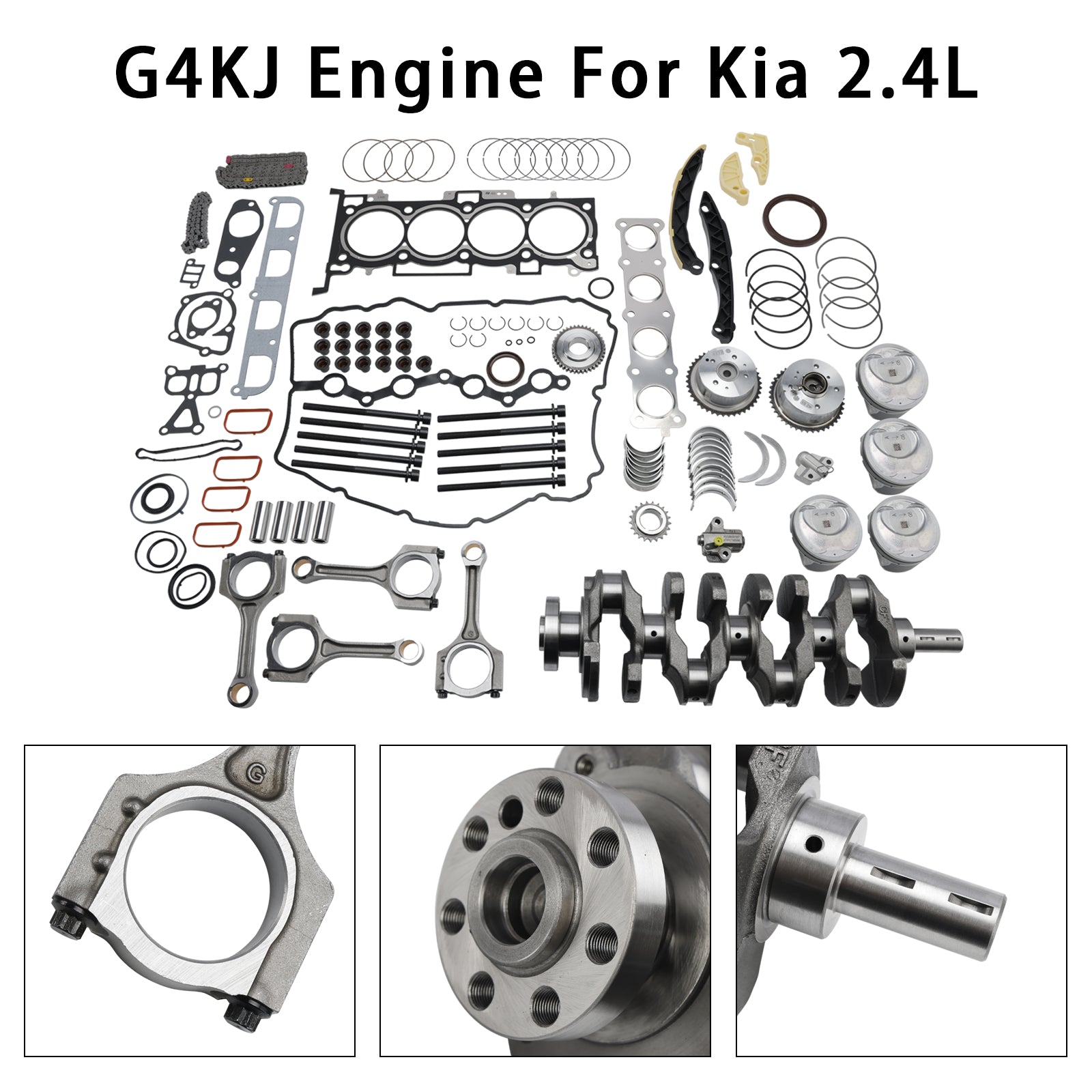 Kit de reconstruction de révision de moteur Kia 2,4 L G4KJ avec vilebrequin, tiges et kit de distribution