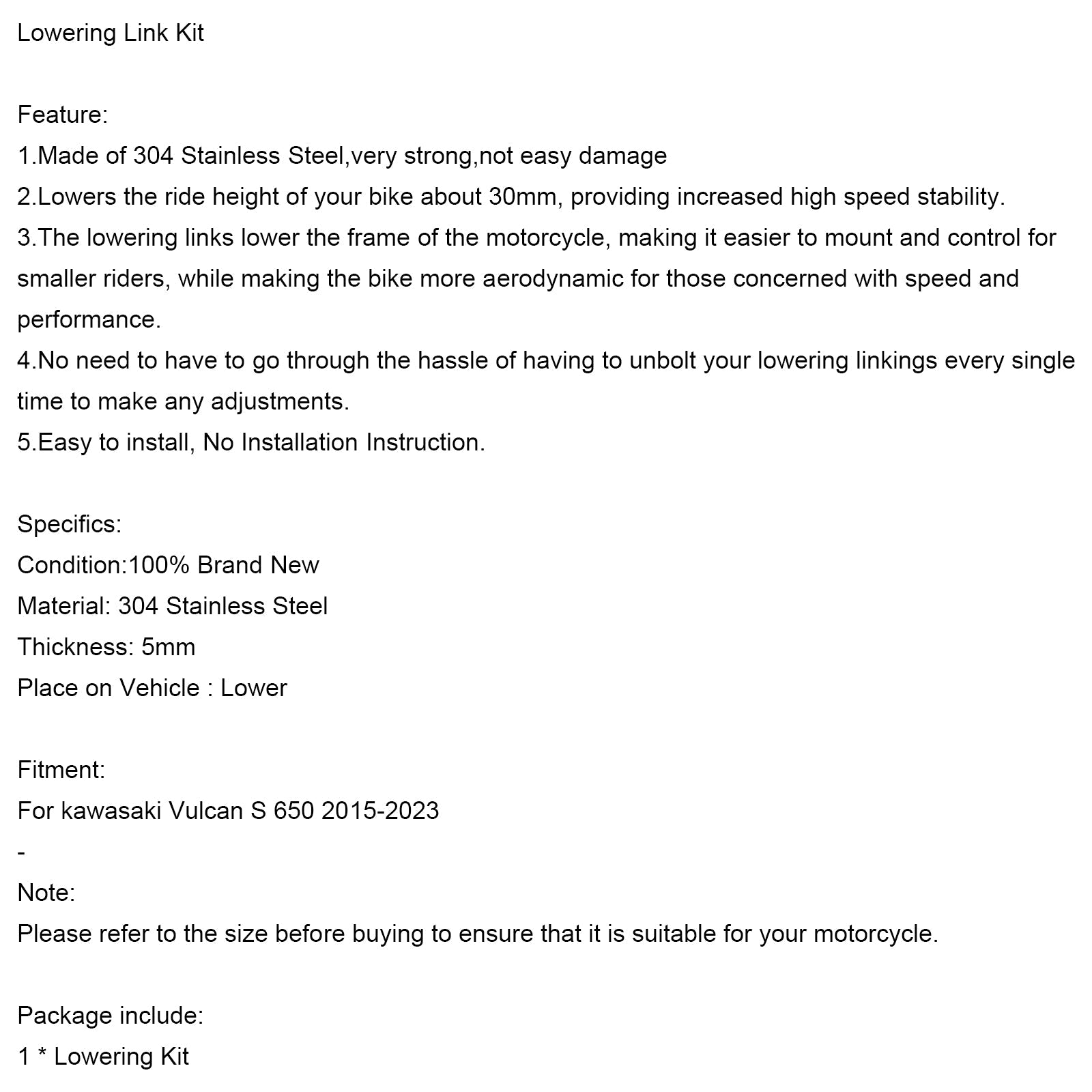 2015-2023 Kawasaki Vulcan S 650 Vzmetena povezava nastavljive pasje kosti nižje