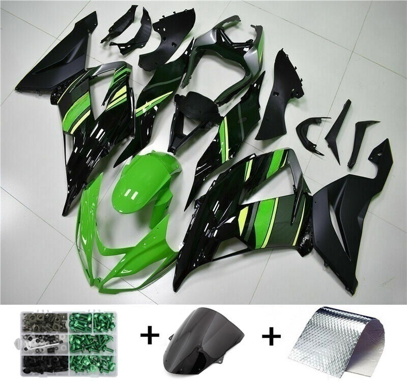 Kit de carénage en plastique moulé par injection vert et noir avec kit de vis pour Kawasaki ZX-6R 2013-2018