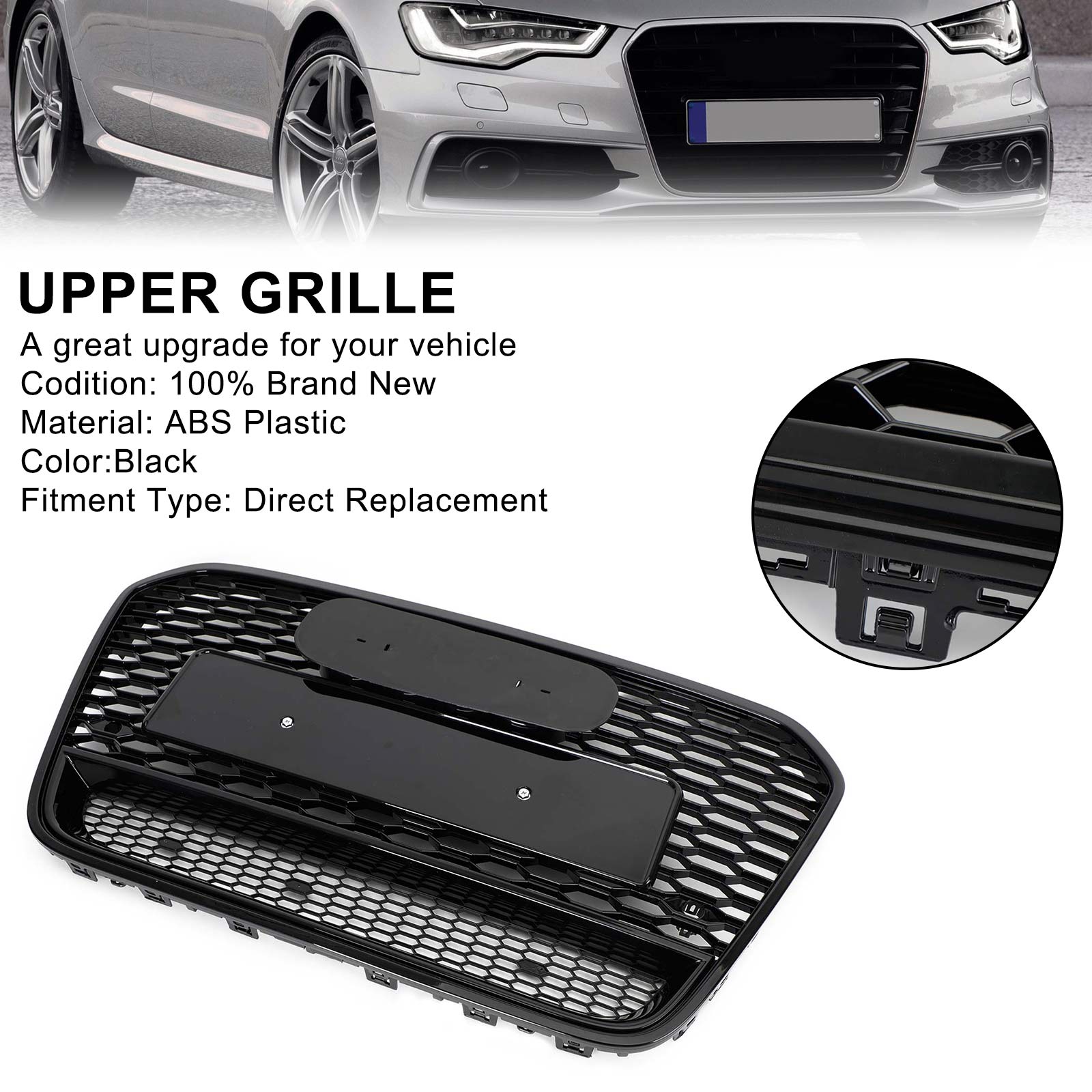 RS6 Style Front Mesh Honeycomb Grille Grill Fit Audi A6 S6 C7 2012-2015