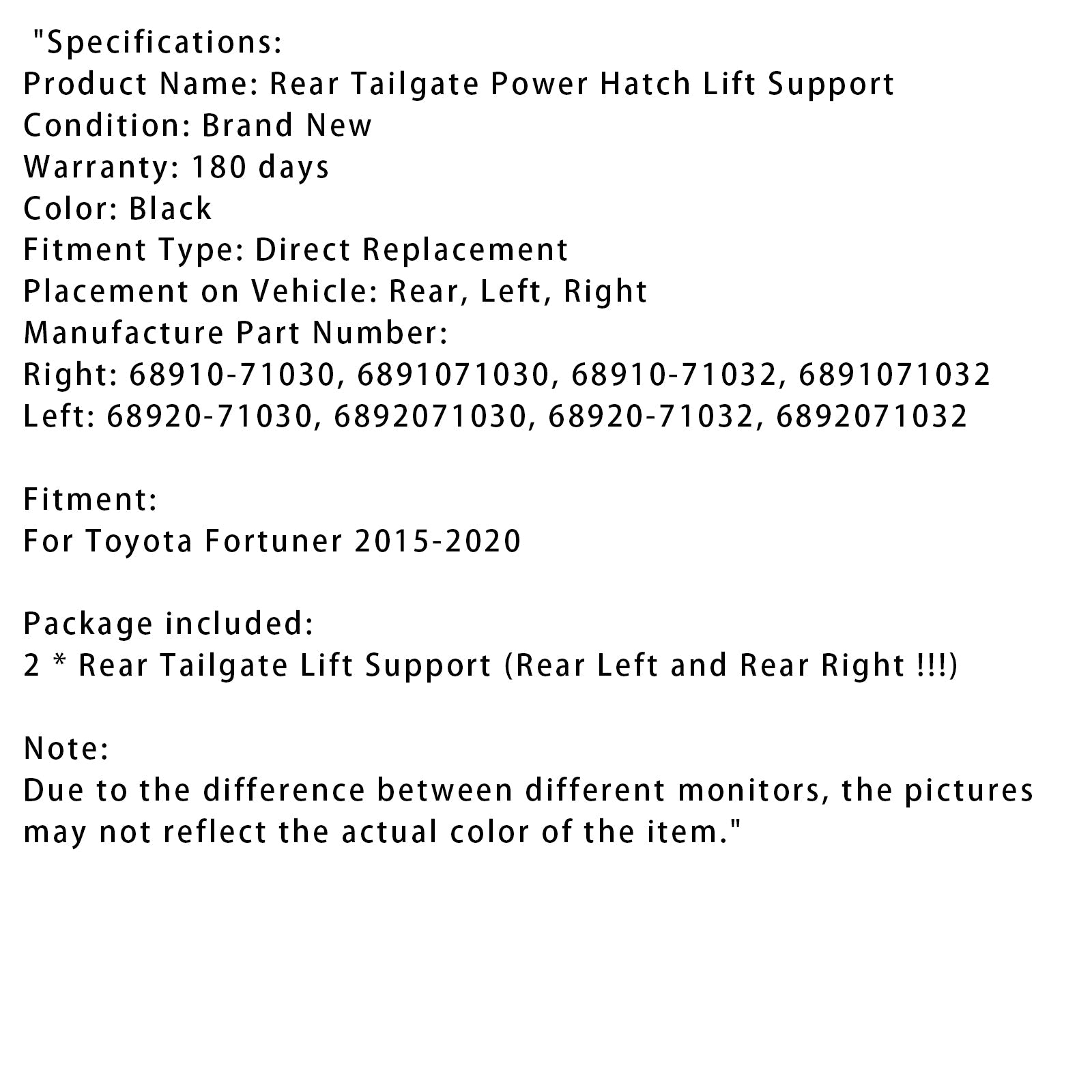 Toyota Fortuner 2015-2020 Elektrische achterklepgasveer 6892071030 6891071032