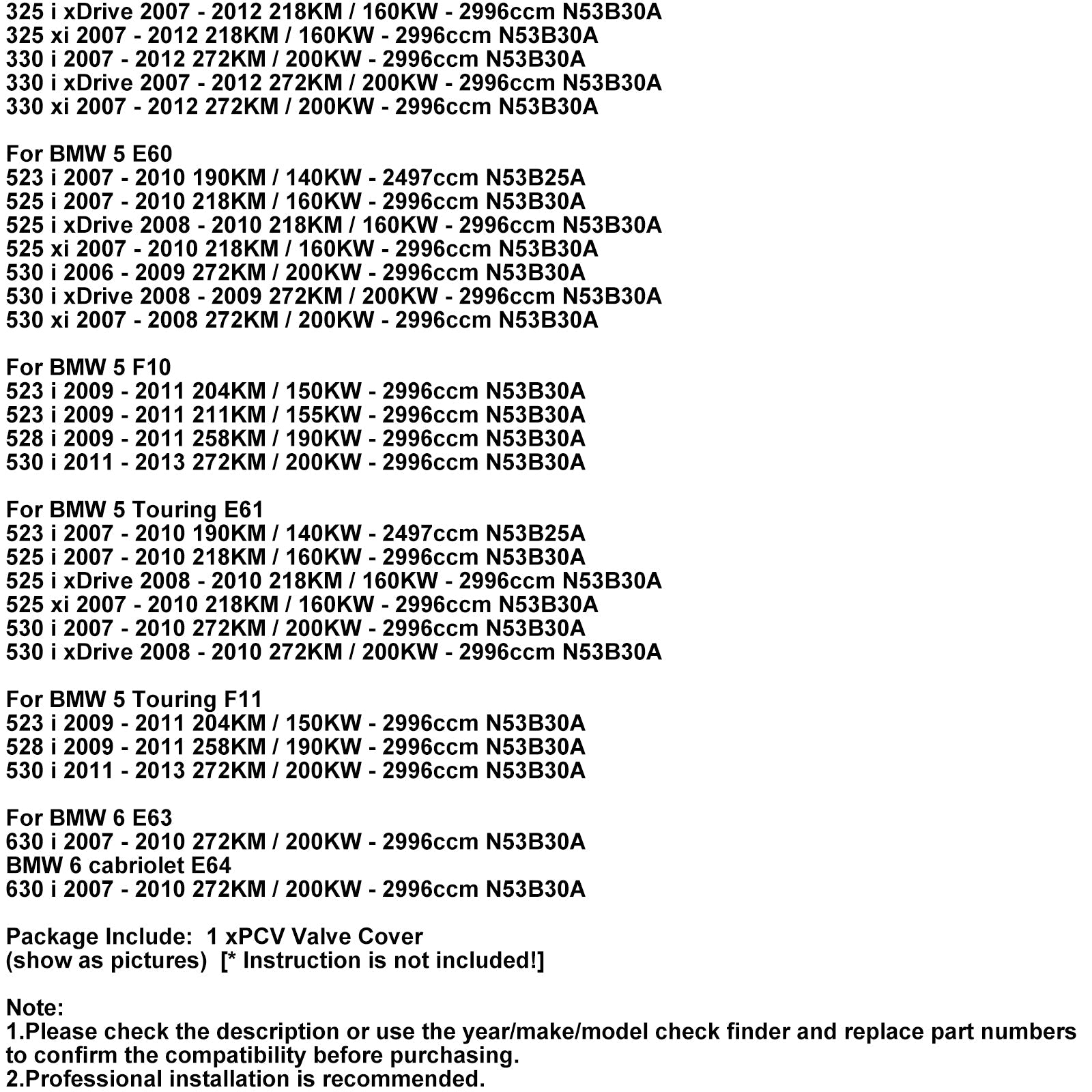 BMW N53 325i 330i 525i 528i 530i 630i E60 E90 Couvercle de soupape PCV 11127548196