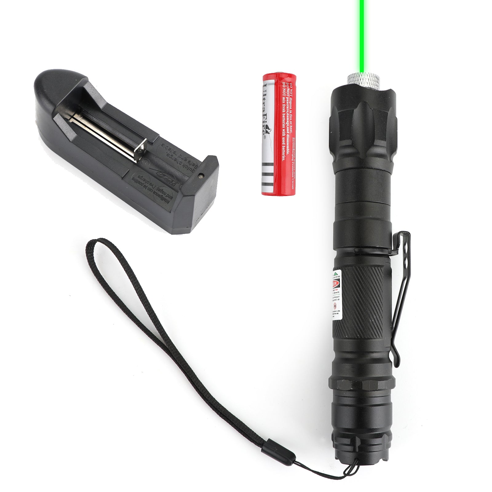 Military 100Miles 532nm Green Laser Pointer Pen Visible Beam + Battery +Star Cap