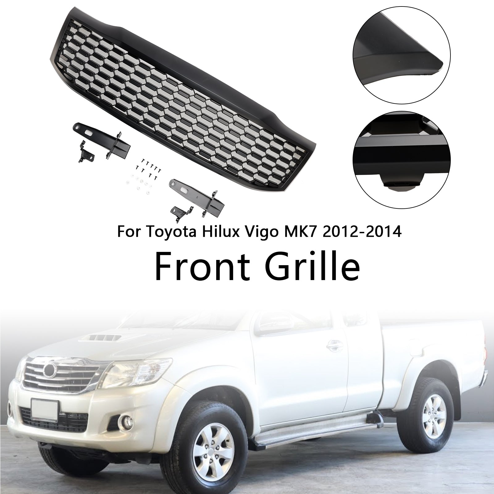 Grille de pare-chocs avant noire mate pour Toyota Hilux Vigo MK7 2012-2014