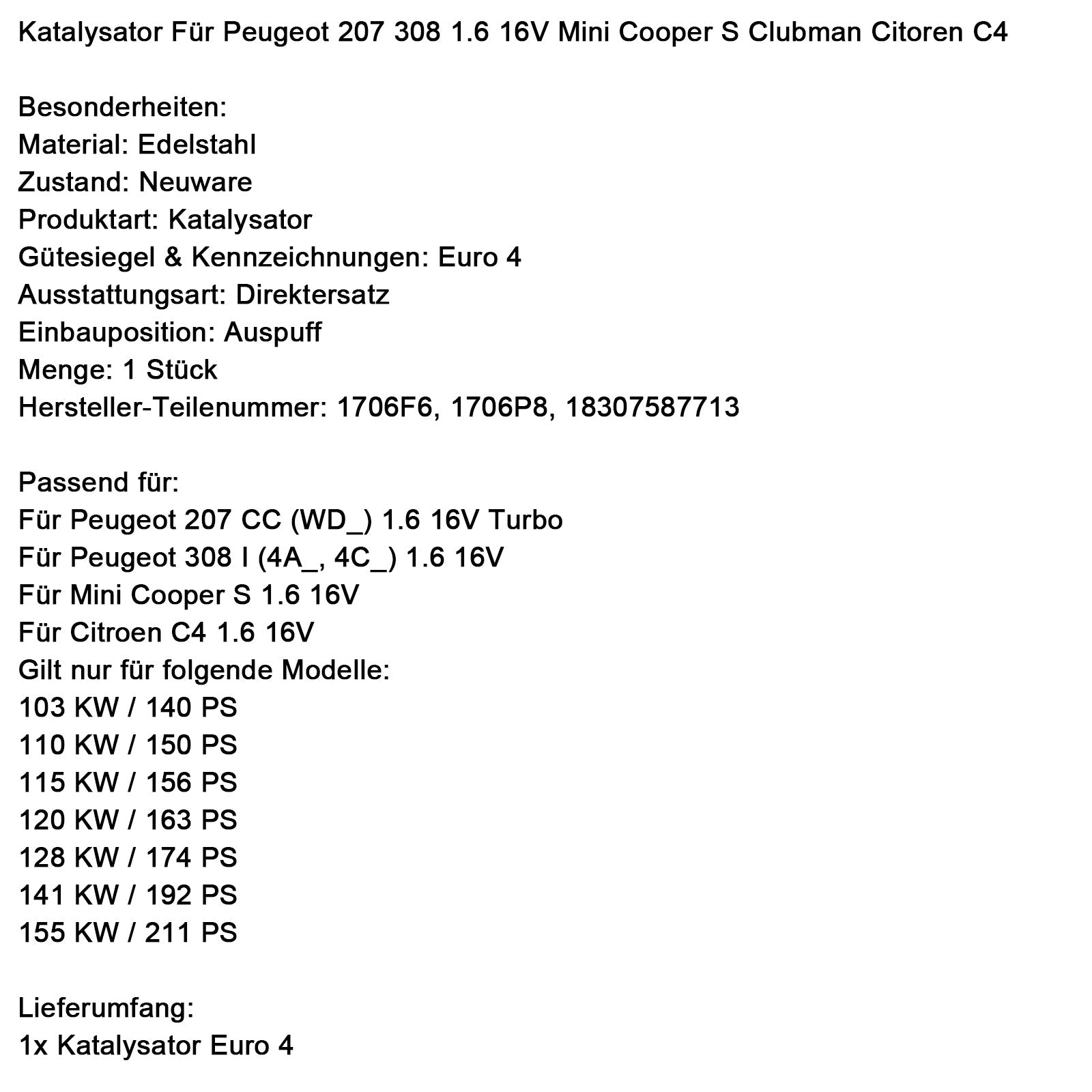 Catalyseur Citroën C4 1.6 16V 1706F6 18307587713