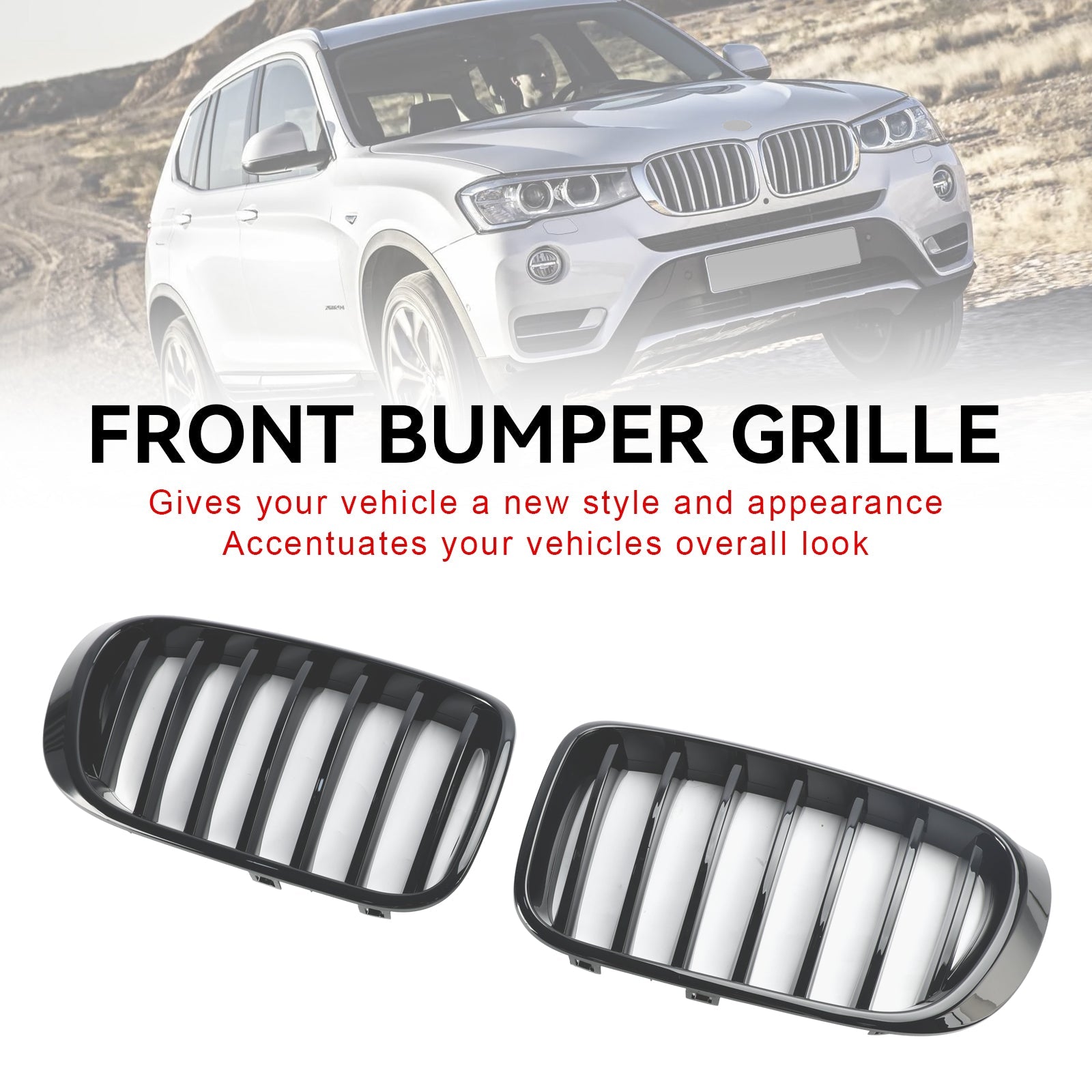 Grille de calandre de pare-chocs avant noir brillant pour BMW X3 X4 F25 F26 2014-2017