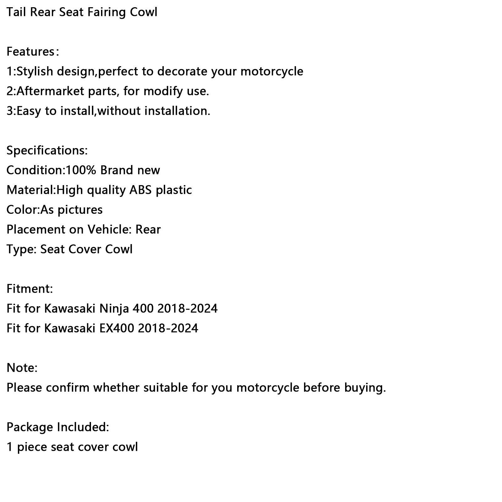 Racing Tail zadaj karavo za sedlo za Kawasaki Ninja 400 EX400 2018-2024