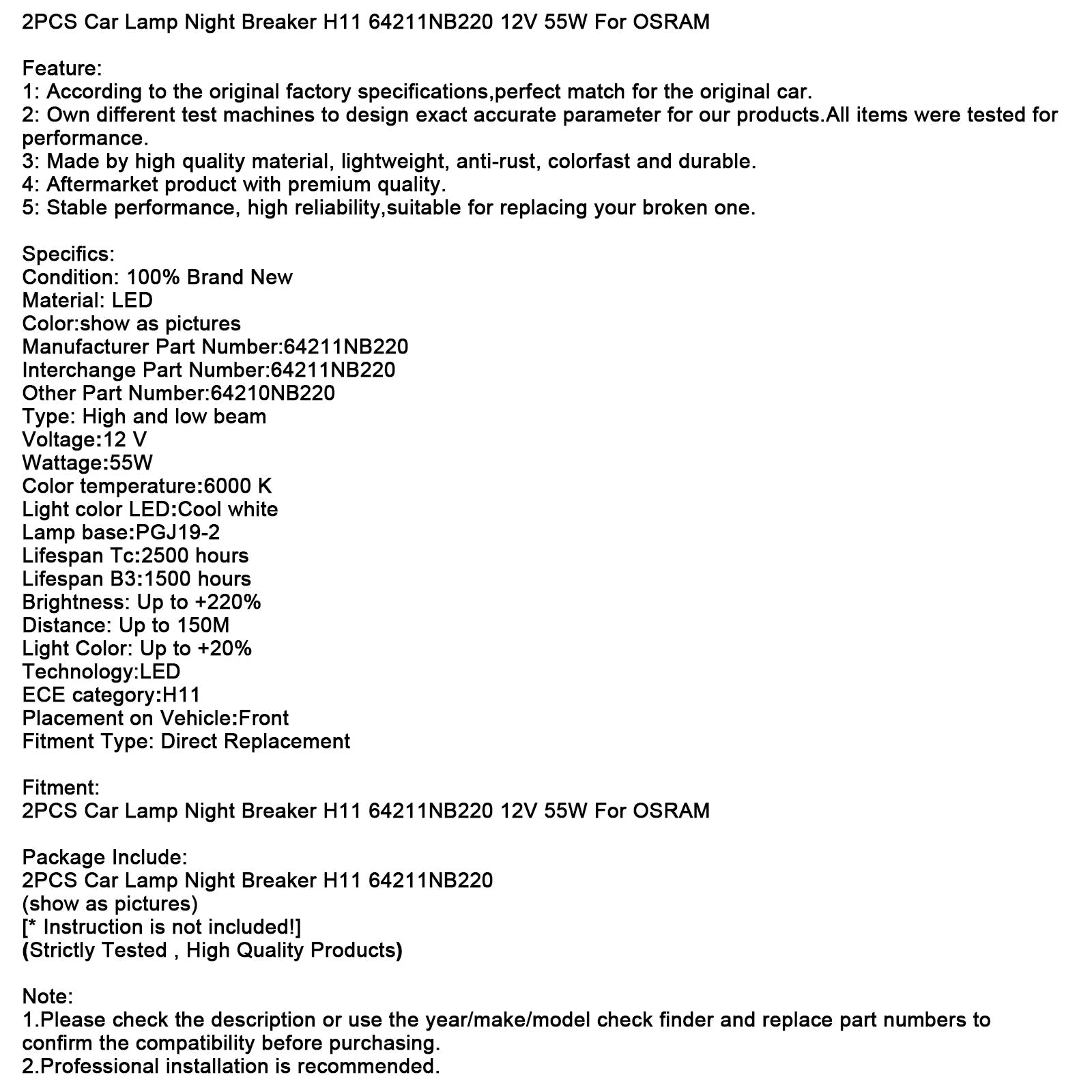 Veel 2 auto -lampen H11 64211NB220 12 V 55 W voor Osram