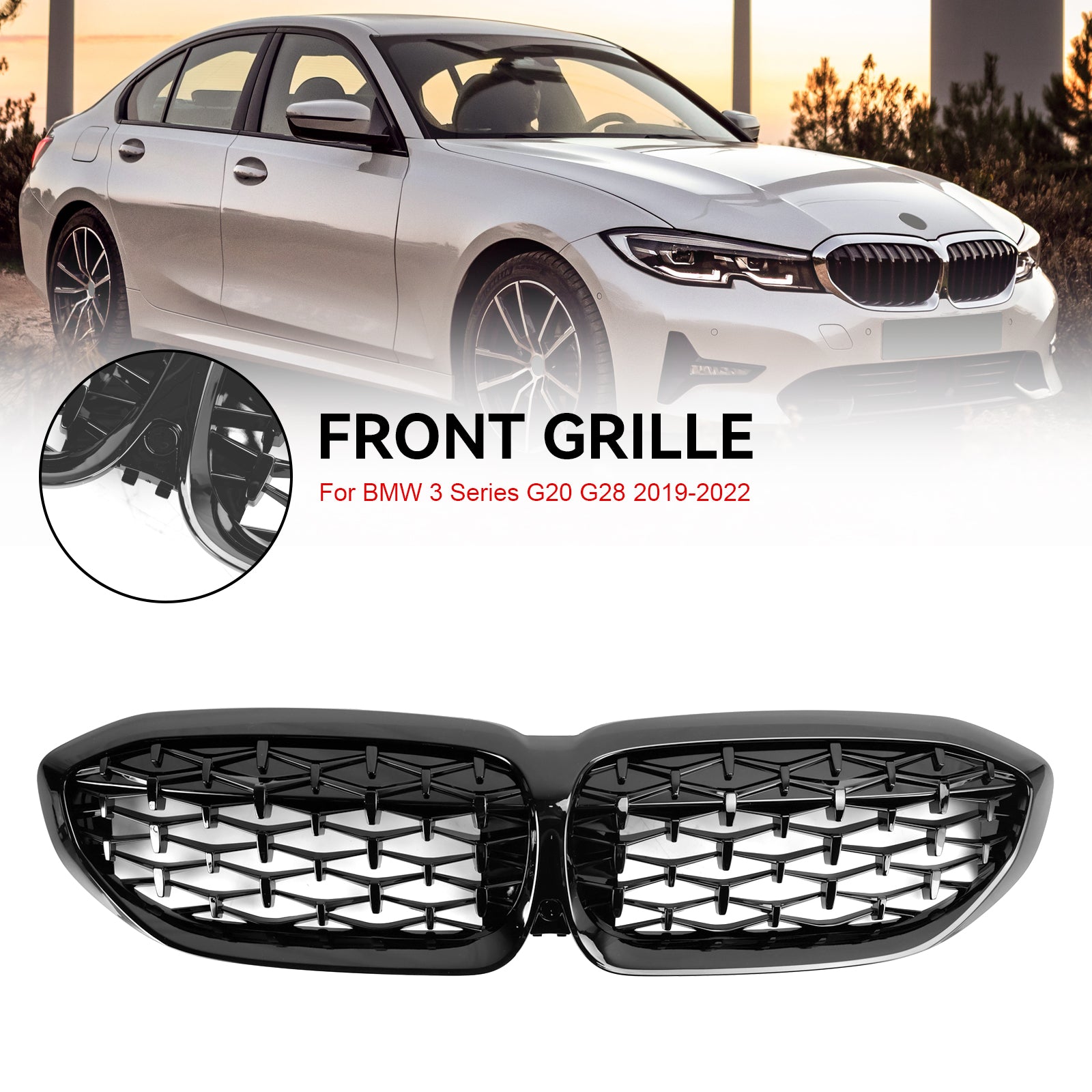 Diamond Black Kidney Grille Grill 51138072085 Pour BMW 3 Series G20 2019-2022