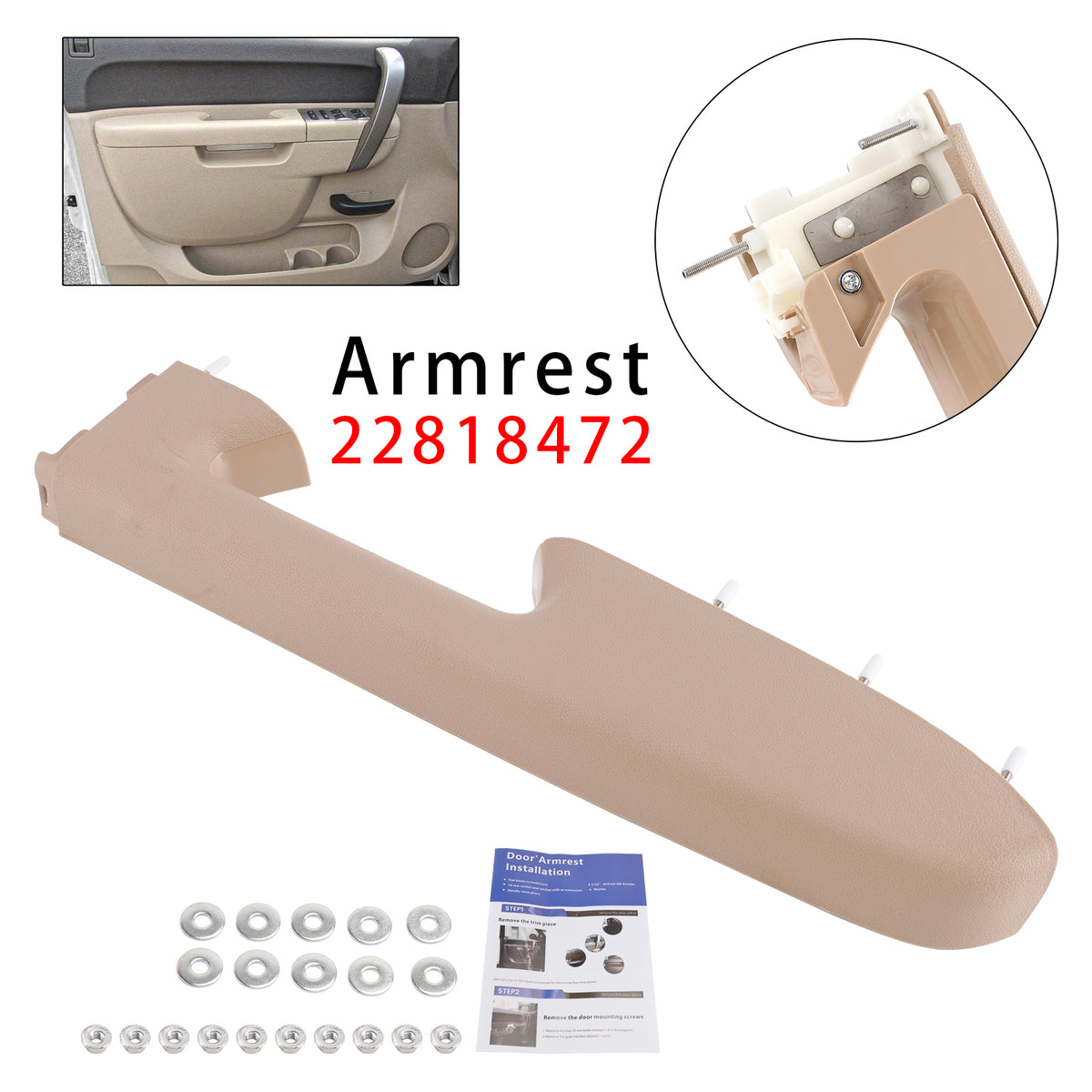 Reparatursatz für Armlehne vorne rechts, kompatibel mit Chevy Silverado 1500 2500HD 2010–2014, Farbe Beige