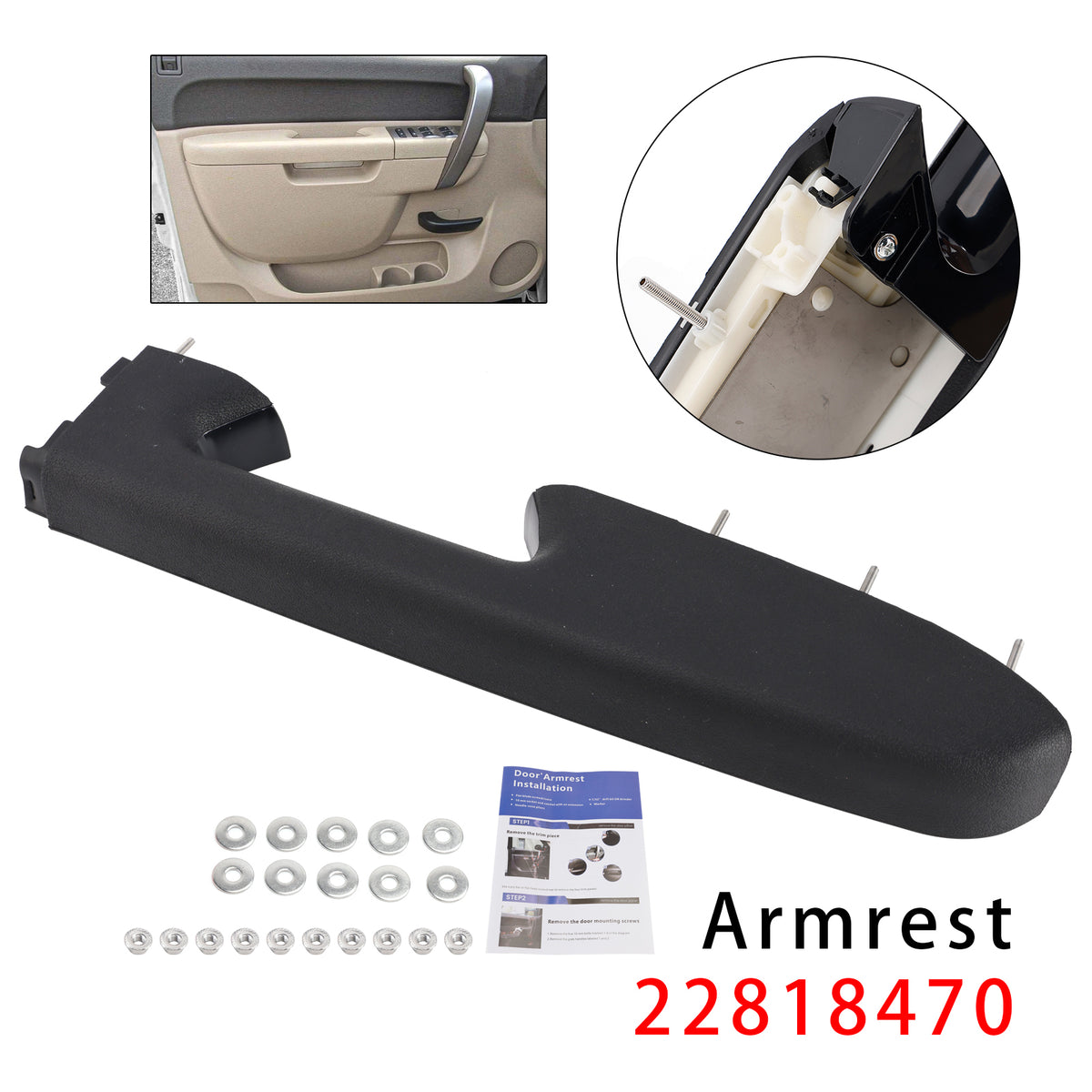 Kit de réparation d'accoudoir avant droit pour Chevy Silverado 1500 2500HD 3500HD 10-14 Noir