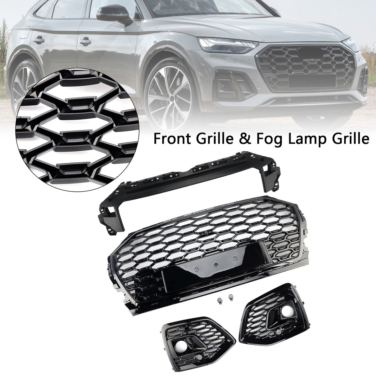 Front Bumper Grille Honeycomb Grill & Fog Light Cover Pour Audi Q5 2021-2025