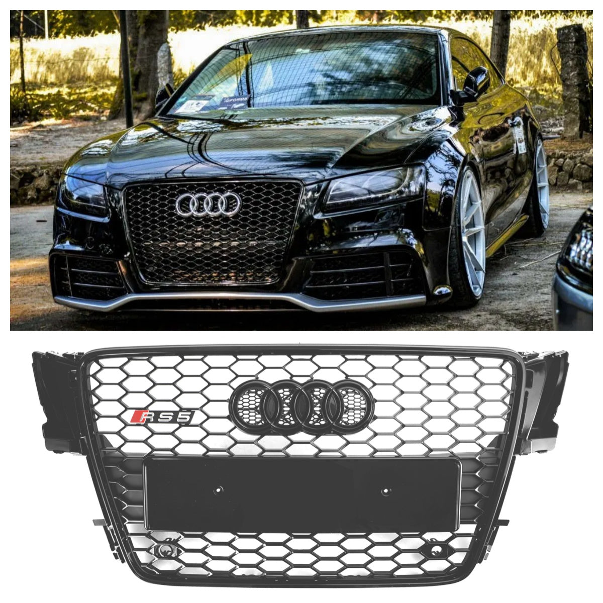 Audi A5/S5 B8 2008-2012 Calandre Sport Alvéolée Noir Brillant Haute Perméabilité Style RS5