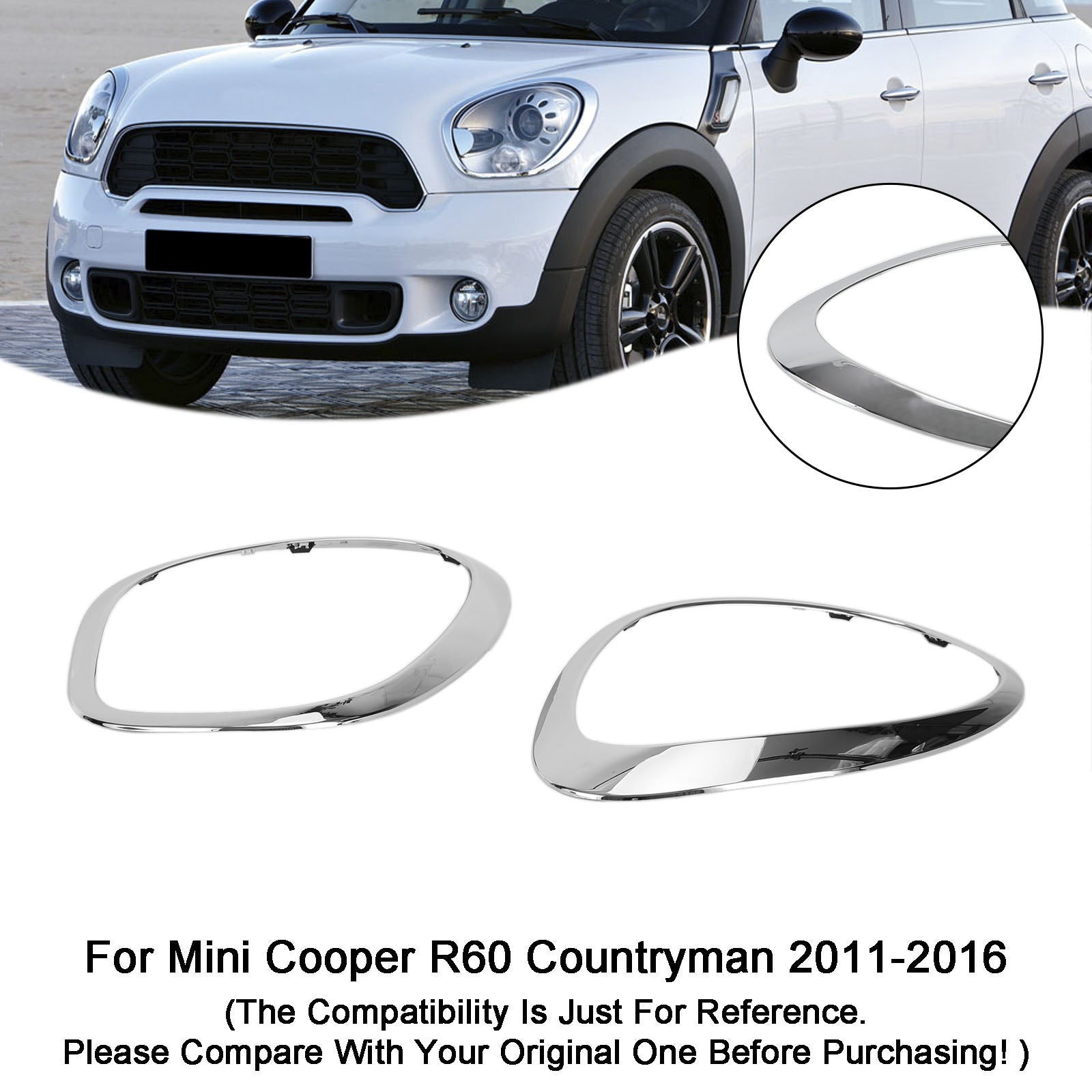 2x Juego Chrome Chrome Baguettes delantero a la izquierda/derecha para Mini Countryman R60 | 100% nuevo | Reemplazo directo OEM 51139801573 51139801574
