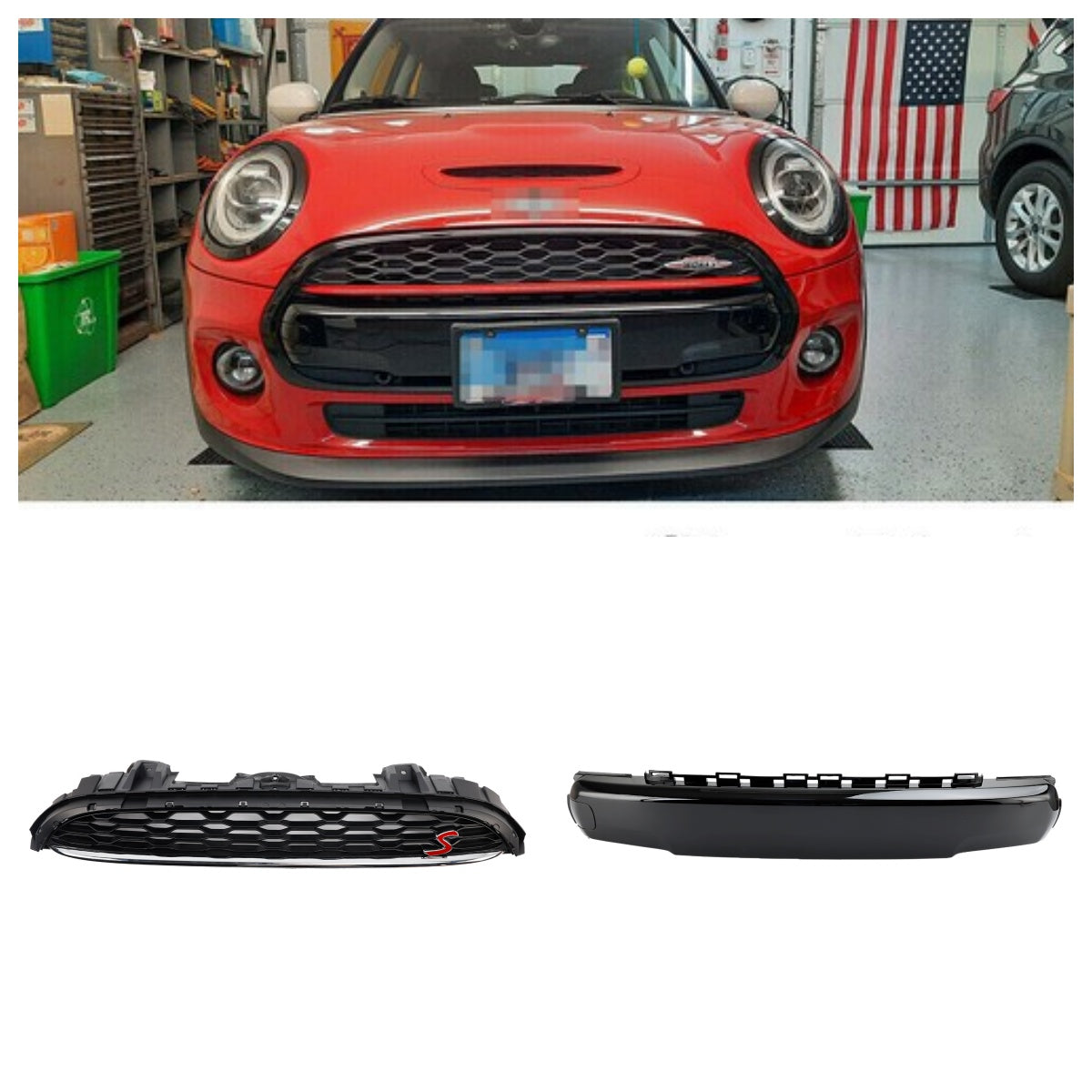 Ensemble Calandre Noire + Cache-plaque Brillant pour MINI F55 Cooper S/SD (2014-2021)
