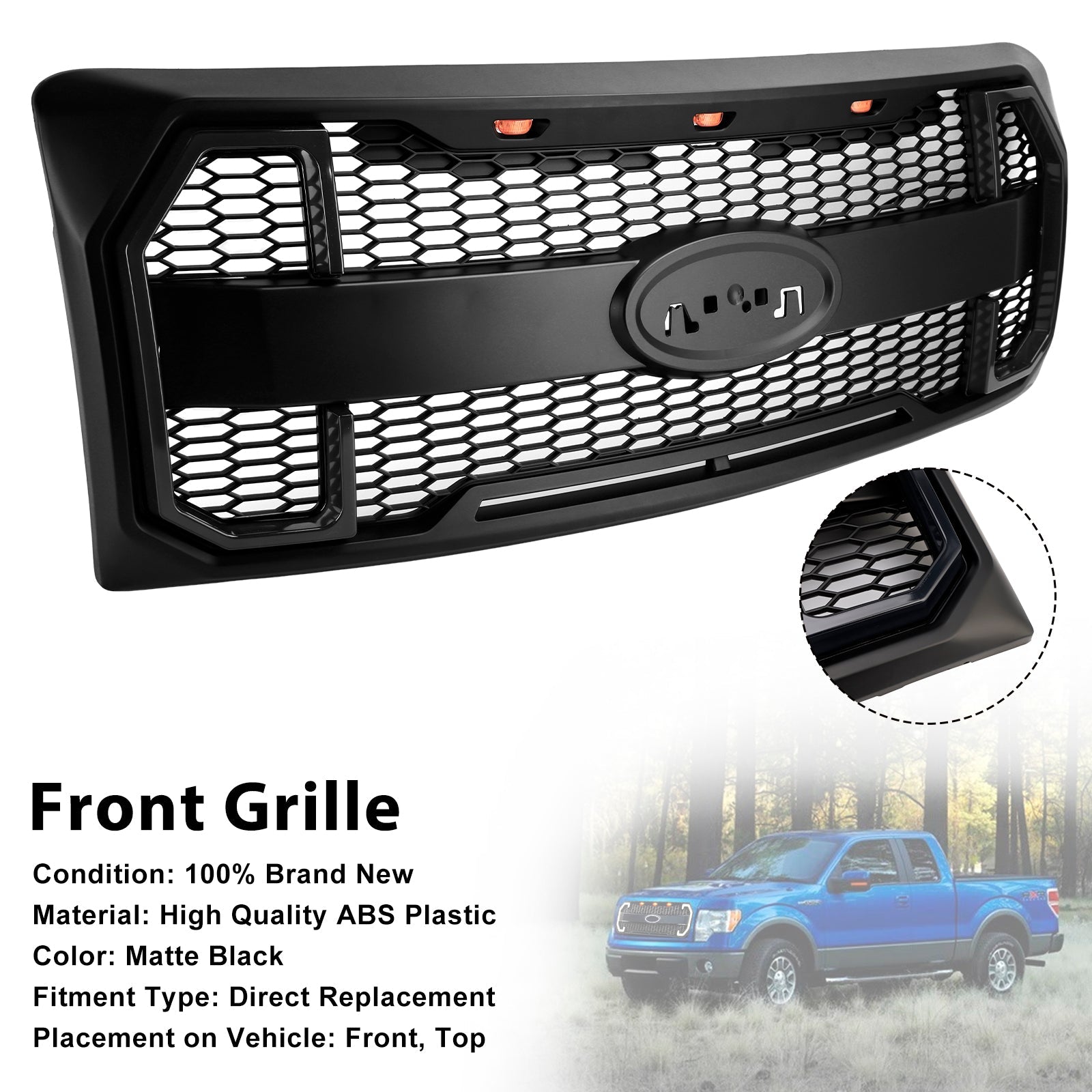 Grille de Bumper Front Style Raptor Mat Raptor con LED per Ford F150 2009-2014