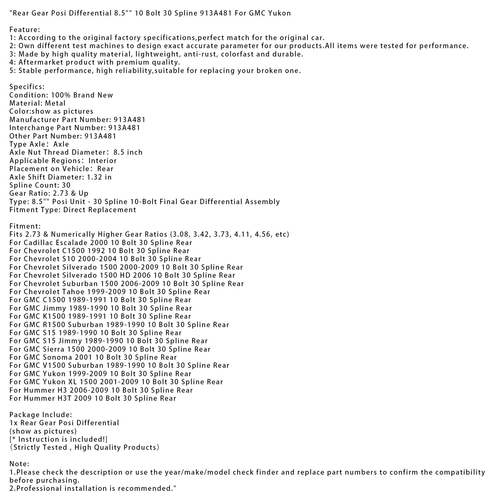 8-takaisen hammaspyörän tasauspyörästö,5"&quot;10-pulttinen 30-urainen Chevrolet Silverado 1500 2000-2009 913A481